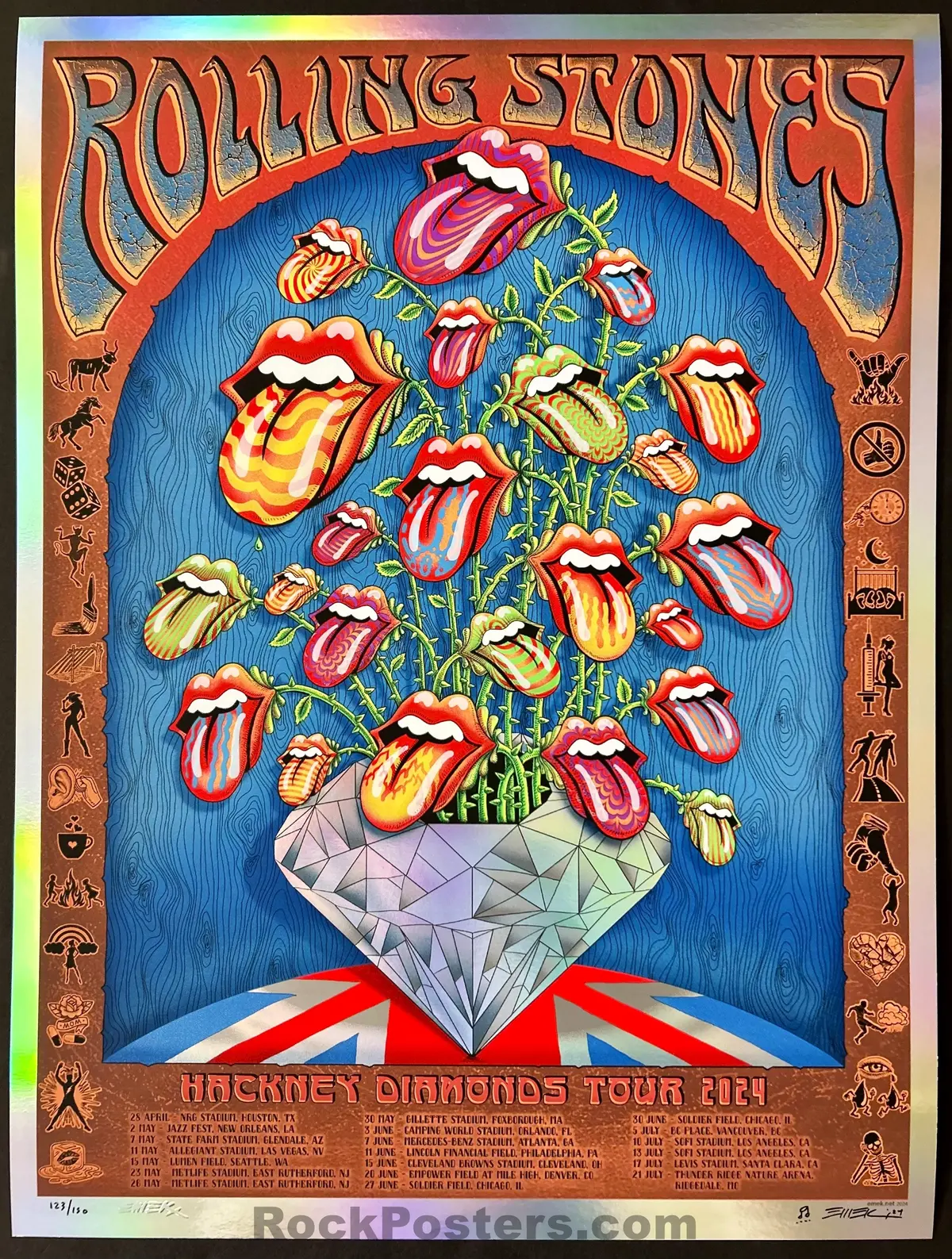 Auction - Rolling Stones - Hackney Diamonds Tour '24 - Multi Venue - Rainbow Foil Edition - Emek - Signed & Numbered - Mint 1