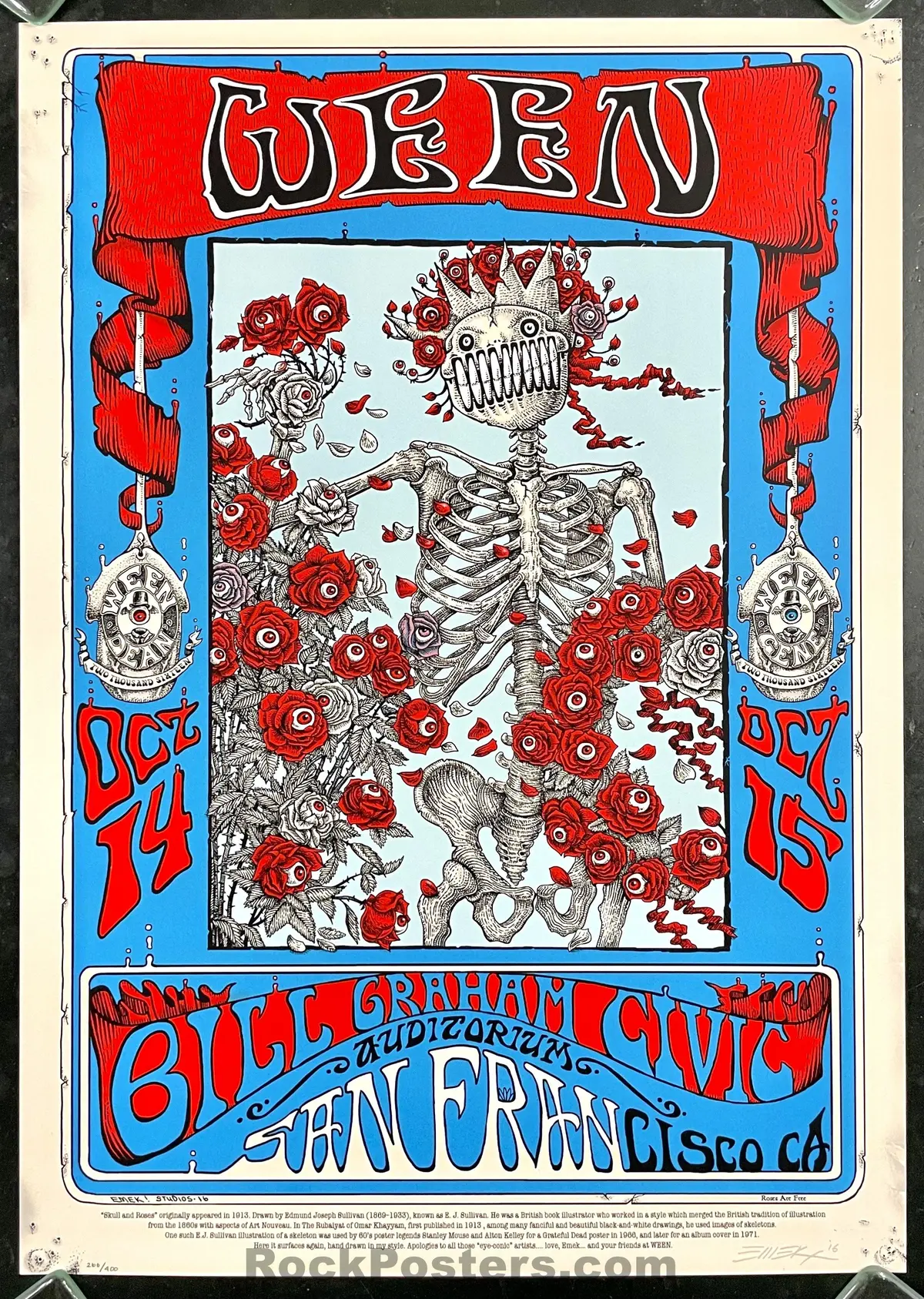 Auction - Ween - San Francisco '16 - Emek - Skeleton & Roses - Show Edition - Mint 1