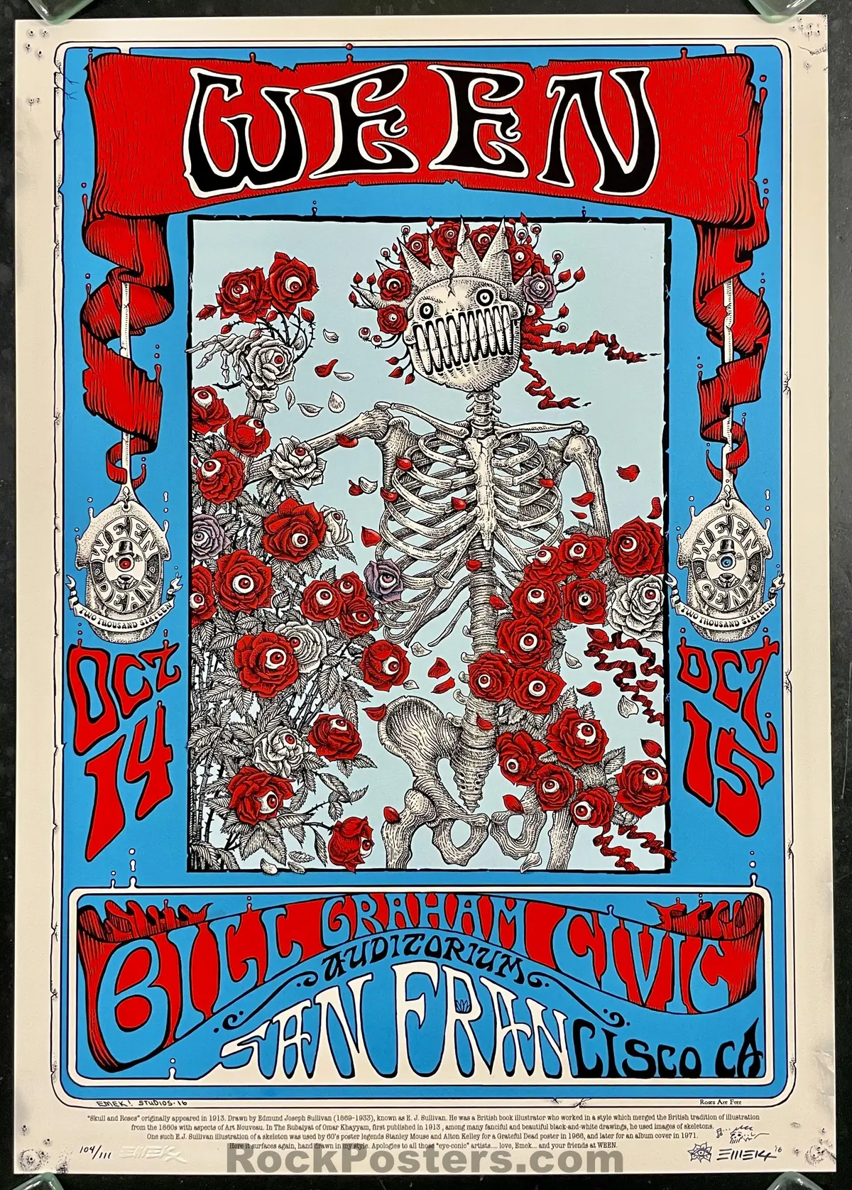 Auction - Ween - San Francisco '16 - Emek - Skeleton & Roses - Artist Edition  - Mint 1