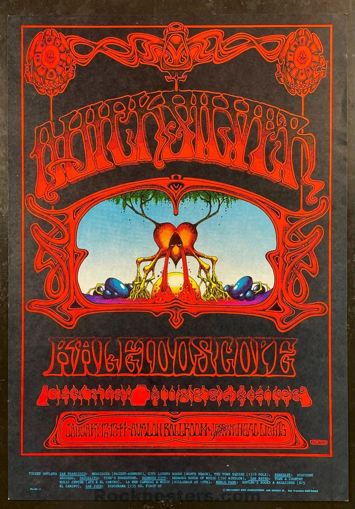 Auction - Fd-101 - Quicksilver Messenger - Rick Griffin - 1968 Poster - Avalon Ballroom - Near Mint Minus 1