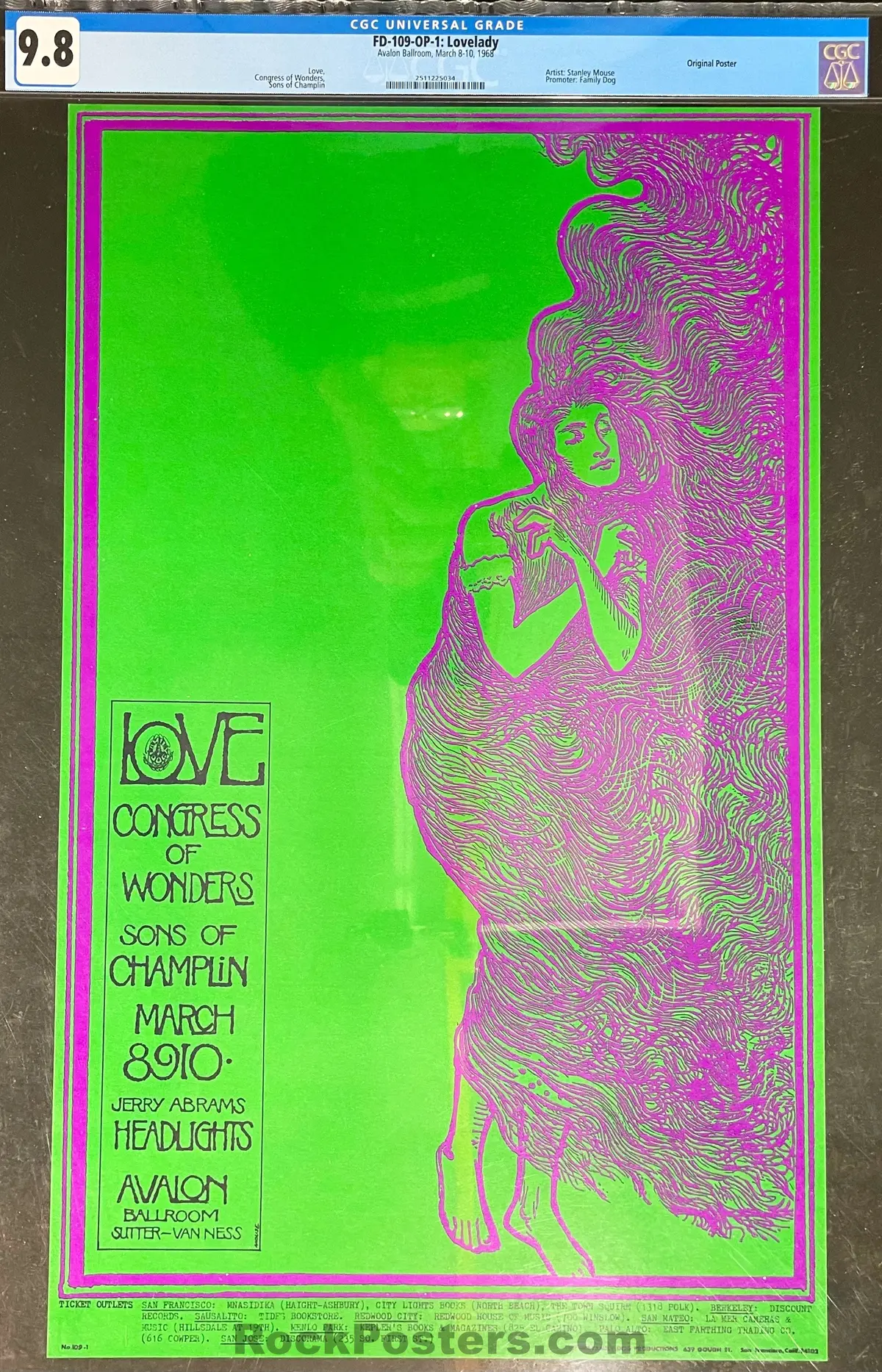 Auction - Fd-109 - Love - Stanley Mouse - 1968 Poster - Avalon Ballroom - Cgc Graded 9.8 1