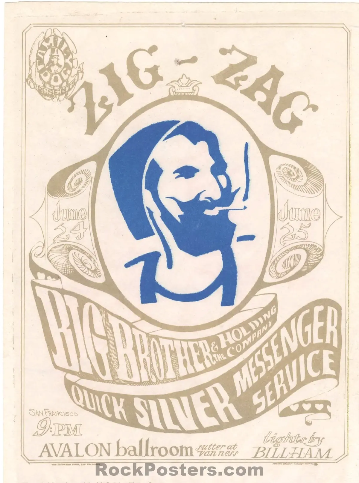 Auction - Fd-14 - Zig Zag Man - Big Brother Janis Joplin - Mouse & Kelley - 1966 Handbill - Avalon Ballroom - Excellent 1