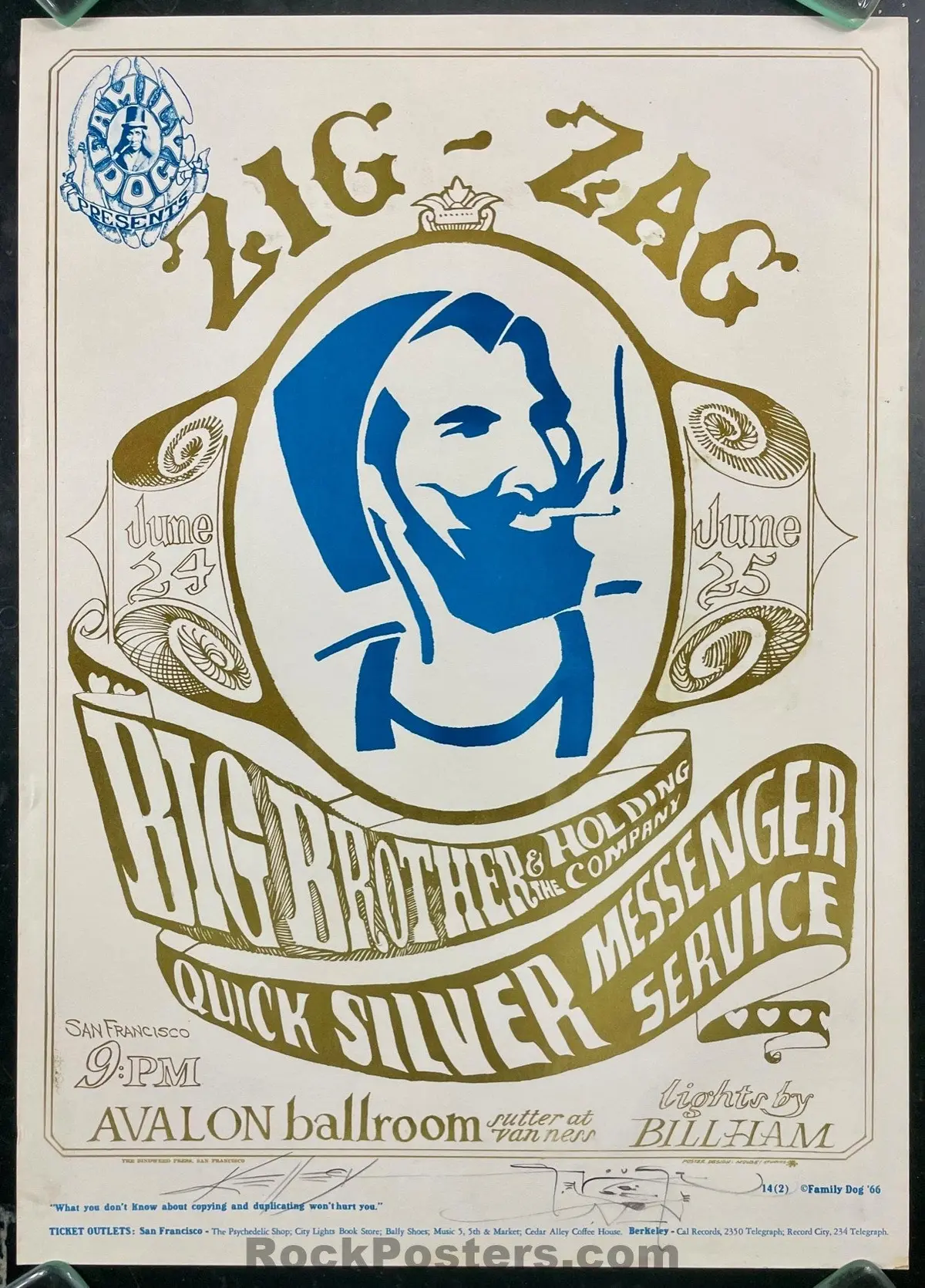 Auction - Fd-14-2 - Zig Zag - Mouse & Kelley Signed - 2Nd Print - 1966 Poster - Avalon Ballroom - Near Mint Minus 1