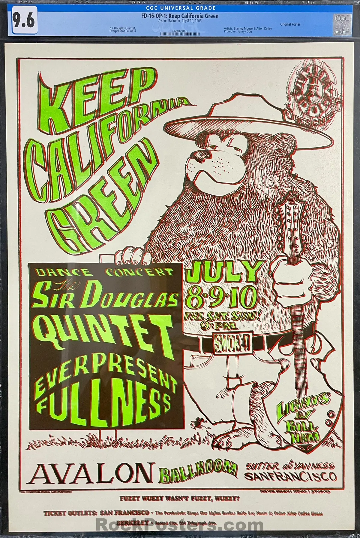 Auction - Fd-16 - Sir Douglas Quintet - Mouse & Kelley - 1966 Poster - Avalon Ballroom - Cgc Graded 9.6 1