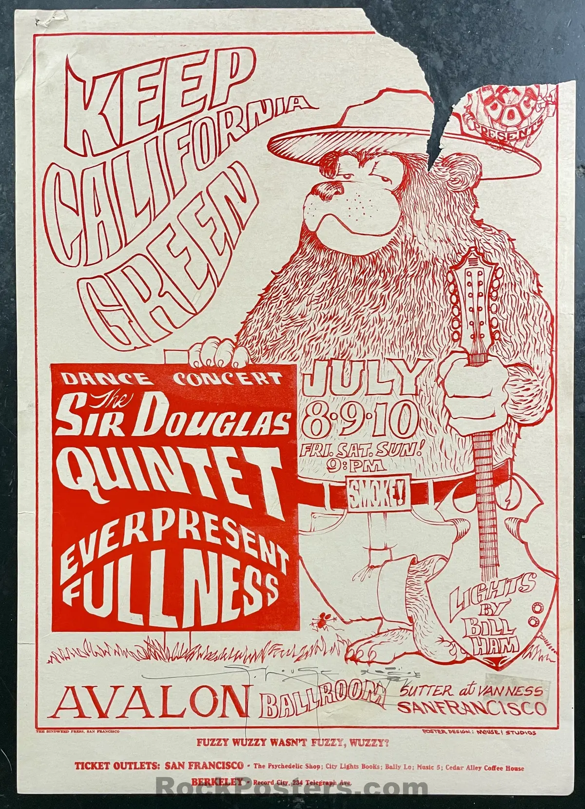 Auction - Fd-16 - Sir Douglas Quintet - Mouse Signed - Red Variant - 1966 Poster - Avalon Ballroom - Rough 1