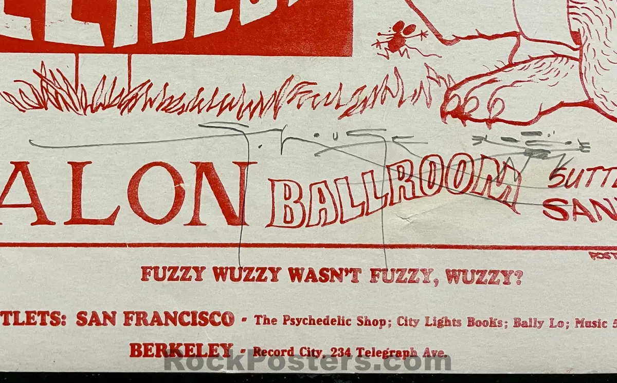 Auction - Fd-16 - Sir Douglas Quintet - Mouse Signed - Red Variant - 1966 Poster - Avalon Ballroom - Rough 2