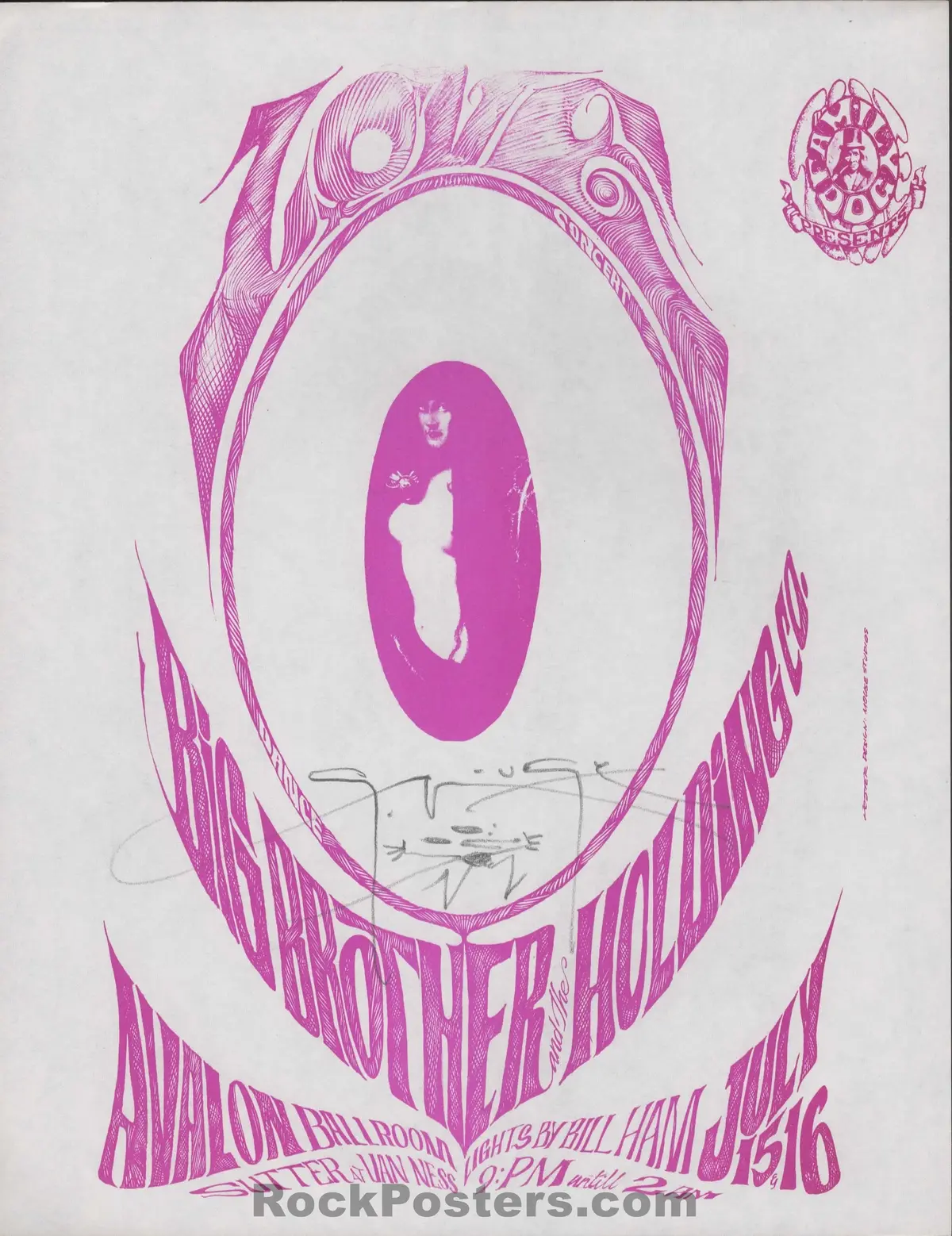 Auction - Fd-17A  - Love Big Brother Janis - Mouse Signed - 1966 Handbill - Avalon Ballroom - Near Mint 1
