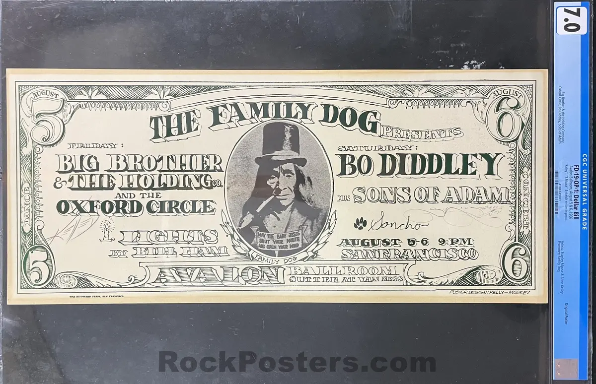 Auction - Fd-19 - Big Brother Janis Joplin - Mouse & Kelley Signed - 1966 Poster - Avalon Ballroom - Cgc Graded 7.0 1