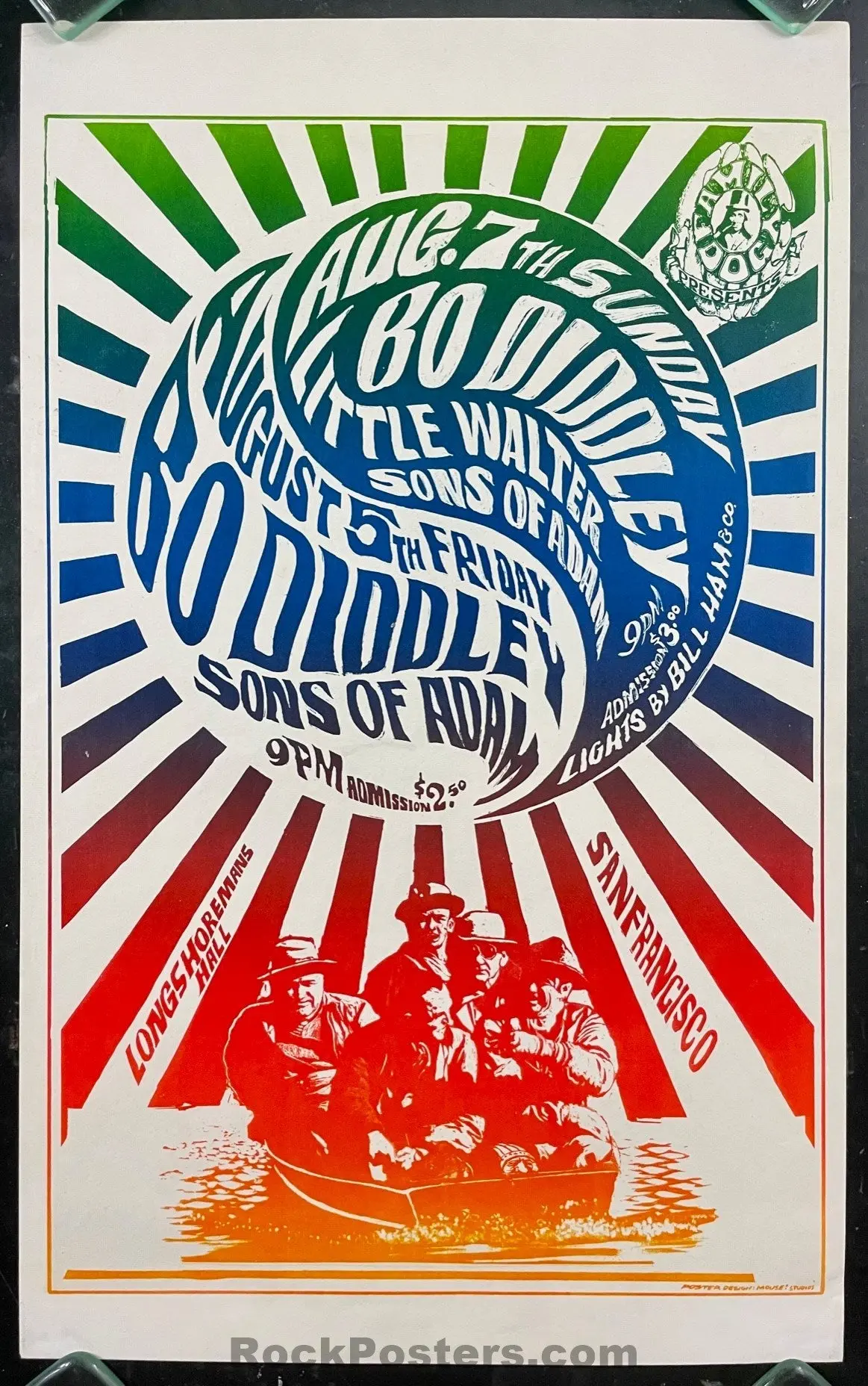 Auction - Fd-20 - Bo Diddley - Mouse & Kelley - 1966 Restored Poster - Longshoremen's Hall - Excellent 1