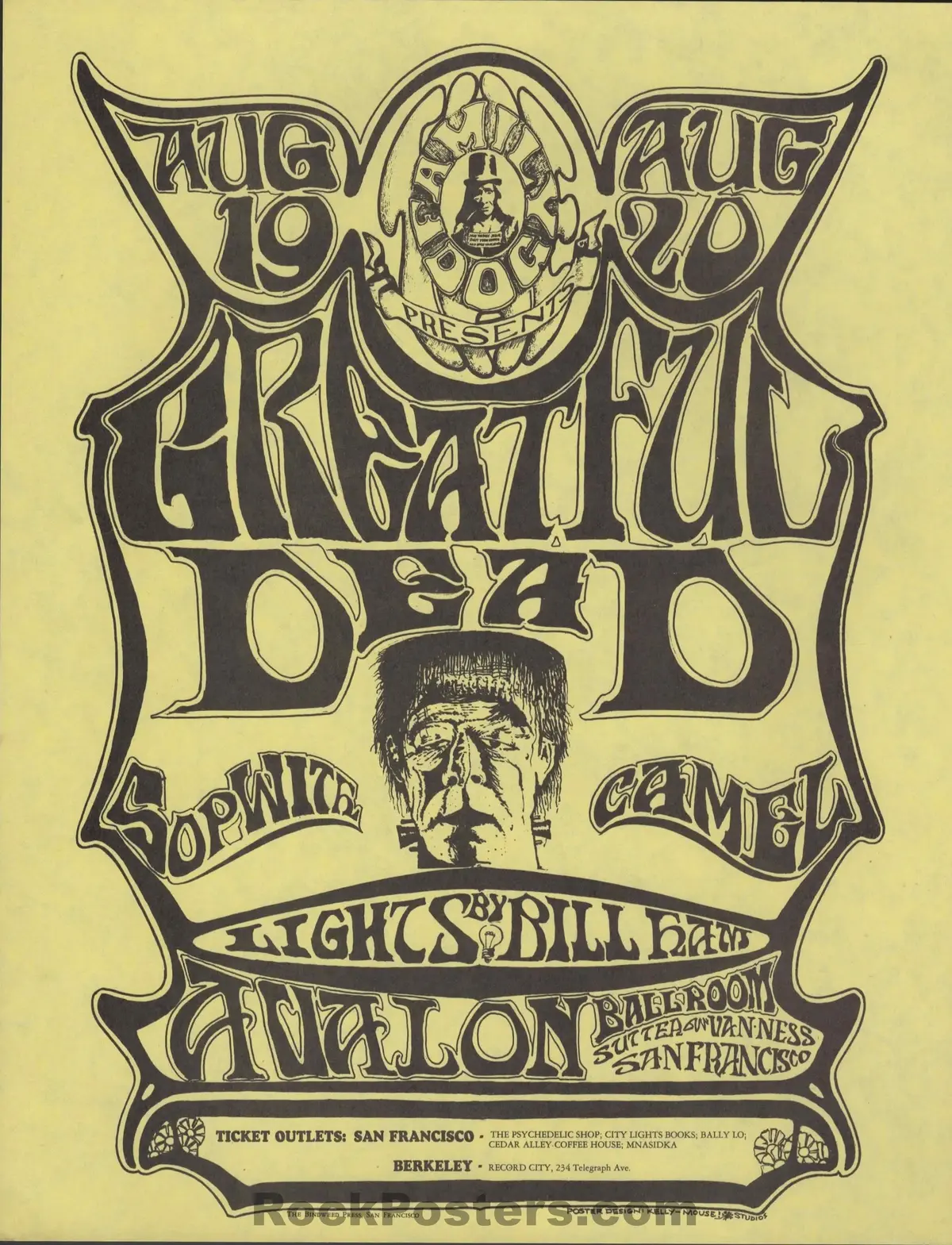 Auction - Fd-22 - Grateful Dead - "Frankenstein" - Mouse & Kelley - 1966 Handbill - Near Mint Minus 1
