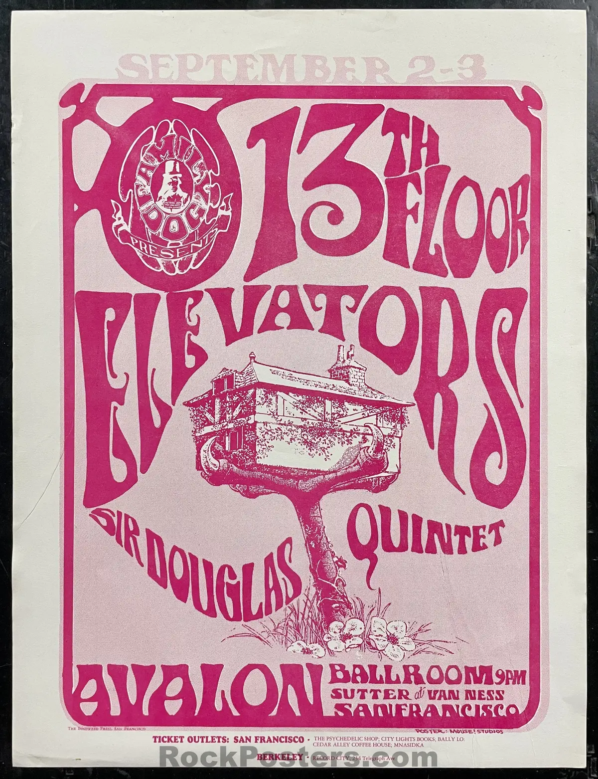 Auction -  Fd-24 - 13Th Floor Elevators - Mouse & Kelley - 1966 Two-Sided Handbill - Avalon Ballroom - Near Mint 1