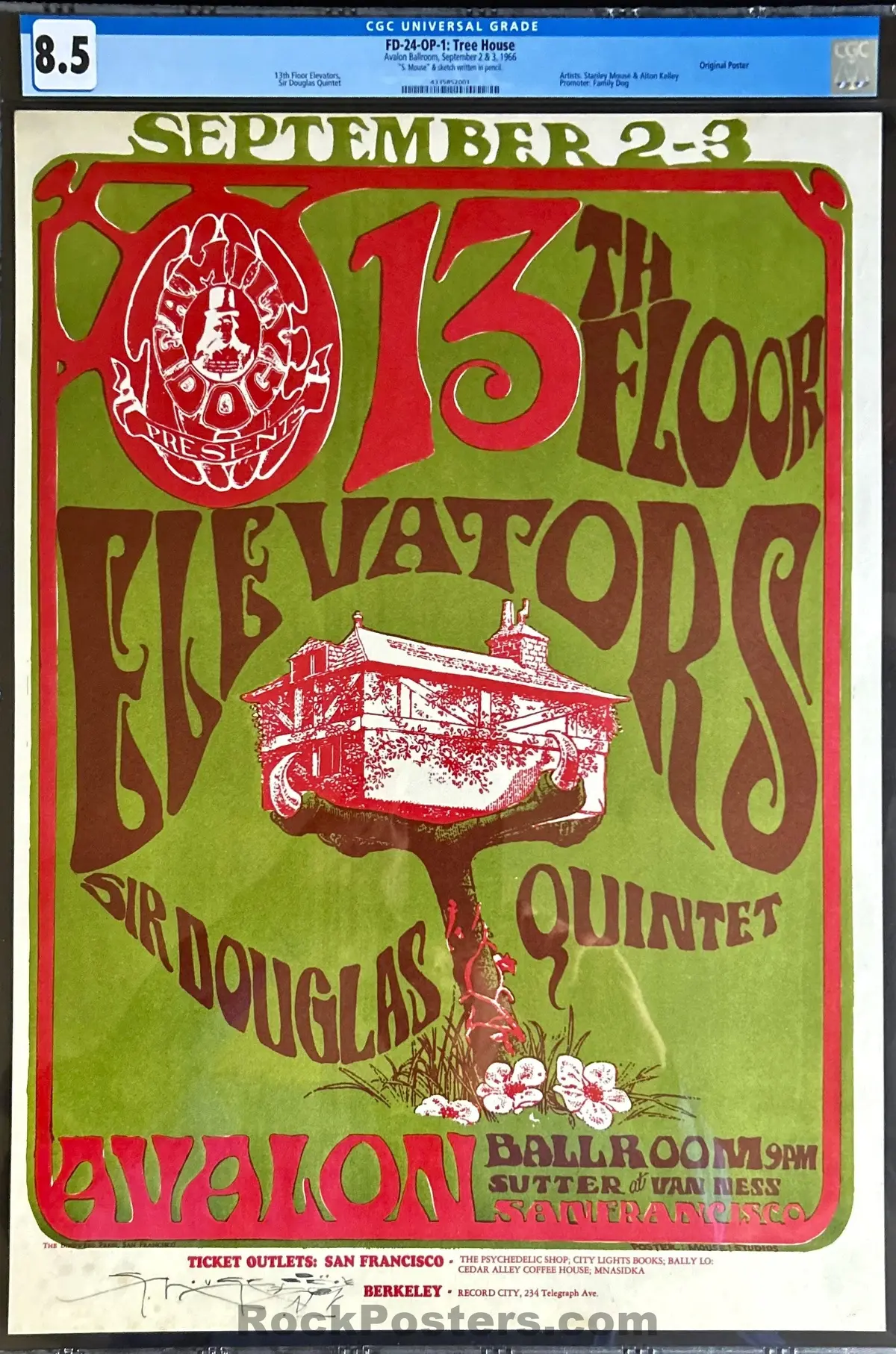 Auction - Fd-24 - 13Th Floor Elevators - Stanley Mouse Signed - 1966 Poster - Avalon Ballroom - Cgc Graded 8.5 1