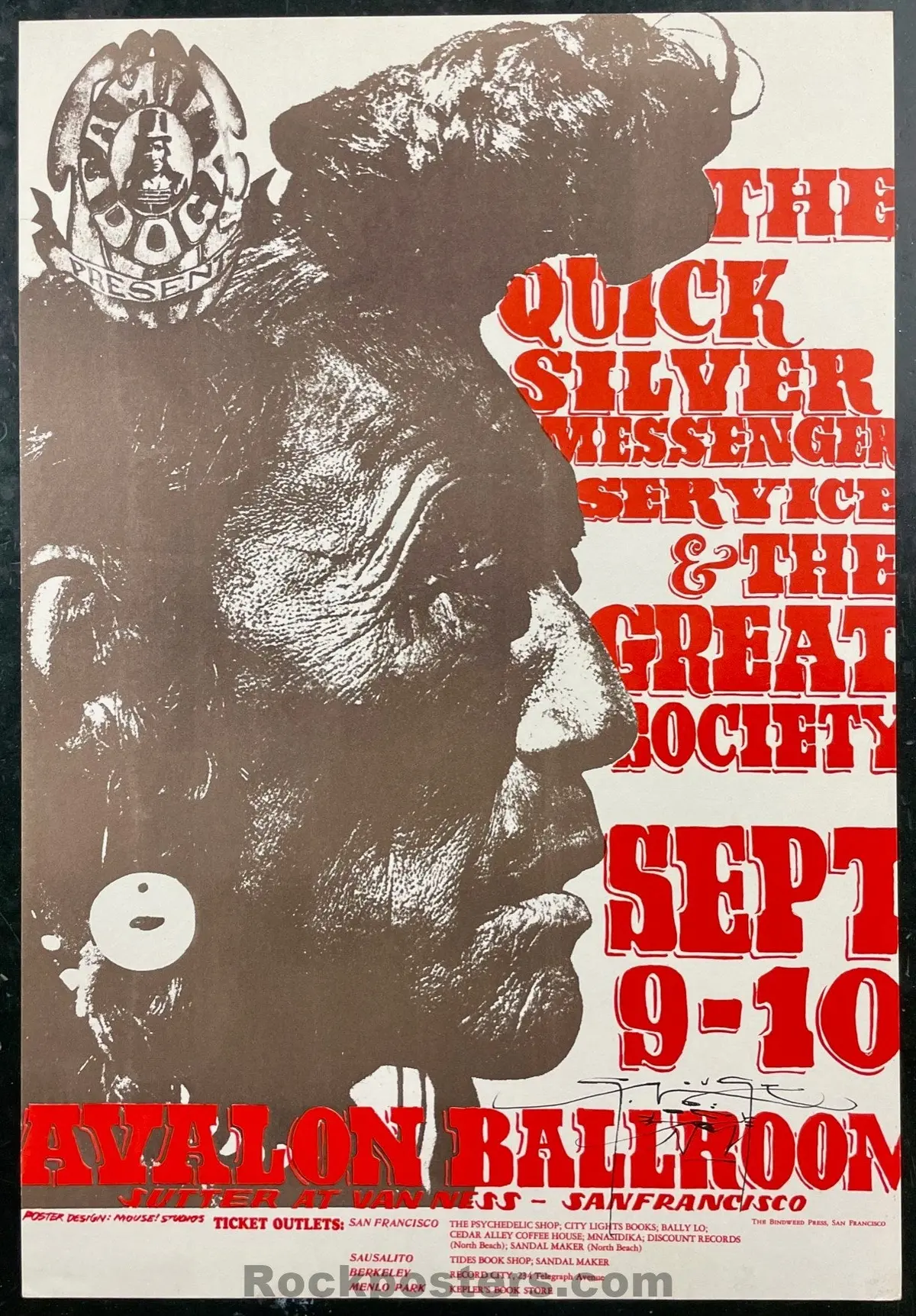Auction - Fd-25 - Great Society - Quicksilver Messenger - Stanley Mouse Signed - 1966 Poster - Avalon Ballroom - Near Mint Minus 1