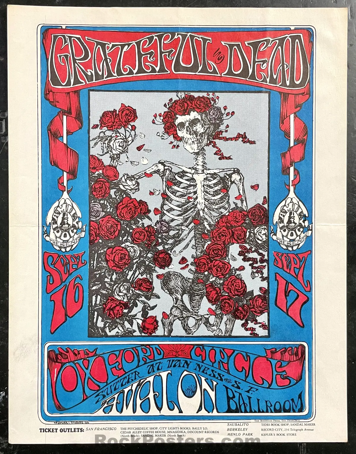 Auction - Fd-26 - Grateful Dead - Skeleton & Roses - 1966 Handbill - Avalon Ballroom - Excellent 1