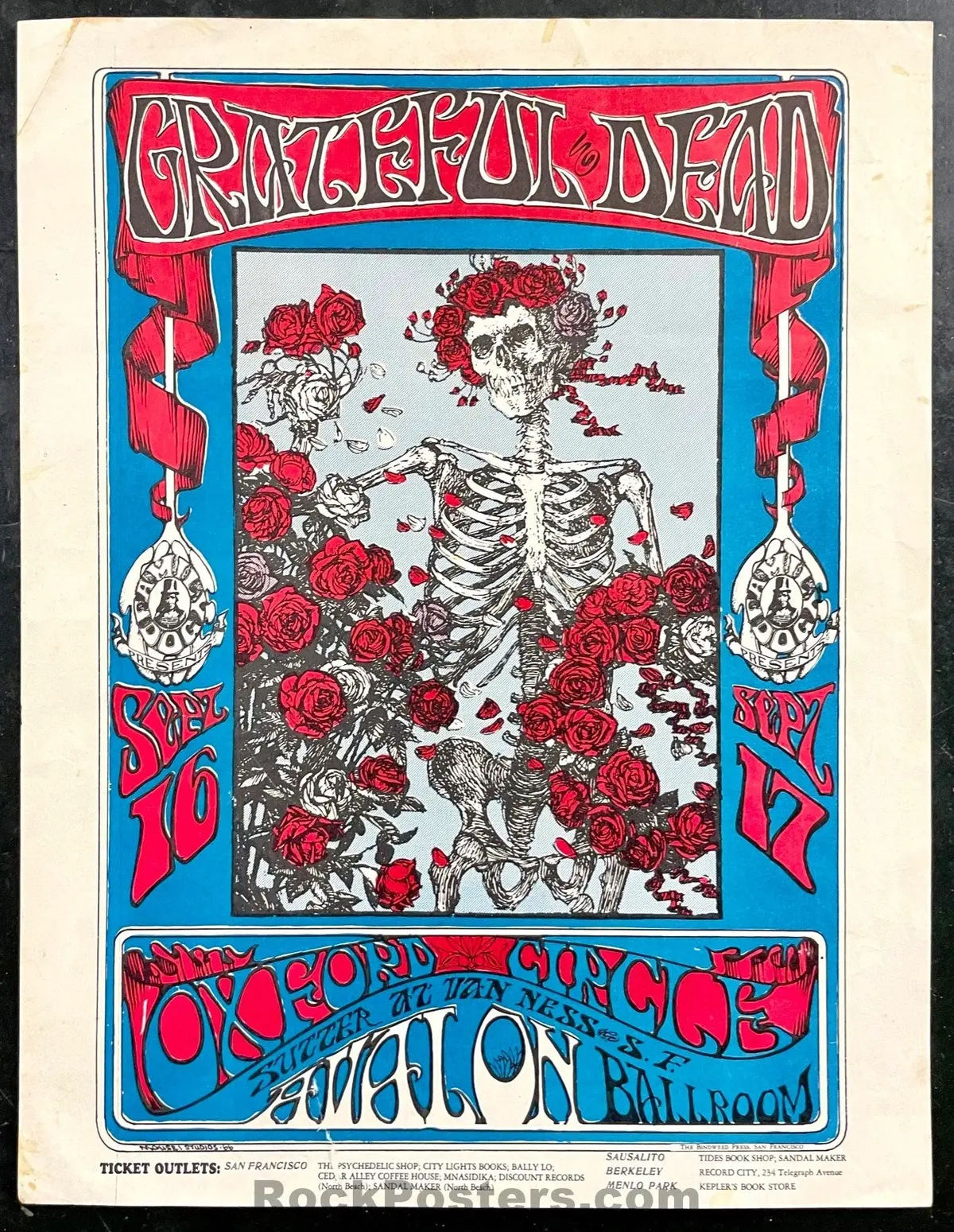 Auction - Fd-26 - Grateful Dead - Skeleton & Roses - 1966 Handbill - Avalon Ballroom - Very Good 1