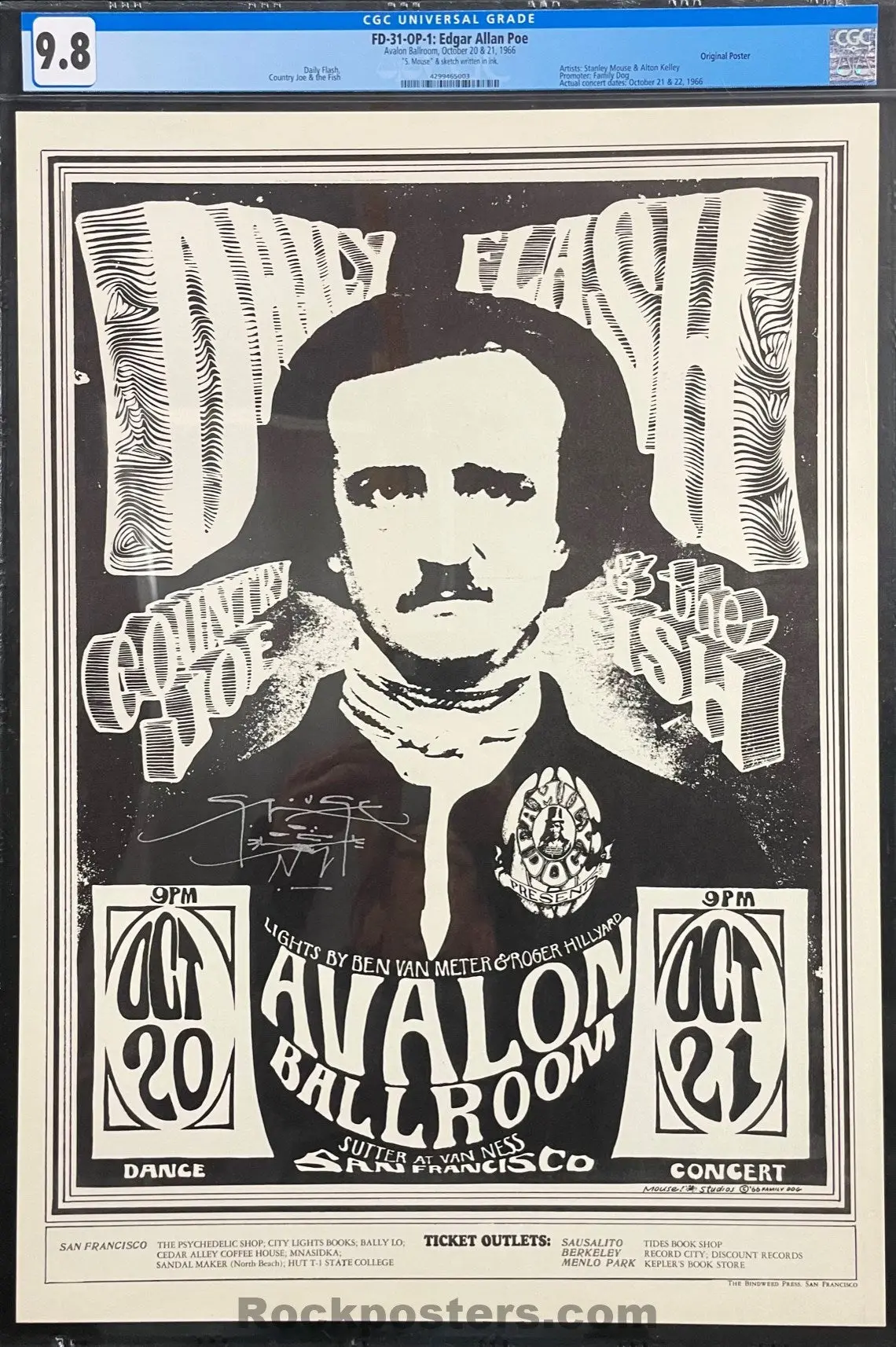 Auction - Fd-31 - Daily Flash - Stanley Mouse Signed - 1966 Poster - Avalon Ballroom - Cgc Graded 9.8 1