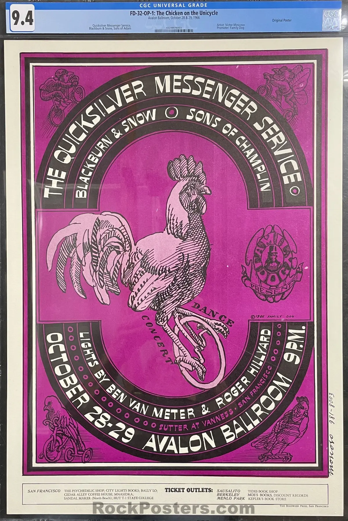 Auction - Fd-32 - Quicksilver Messenger - Victor Moscoso - 1966 Poster - Avalon Ballroom - Cgc Graded 9.4 1