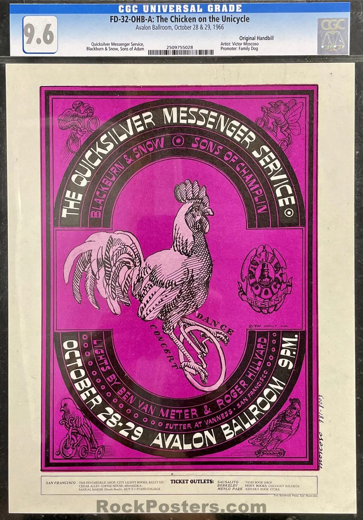 Auction - Fd-32-Ohb-A - Quicksilver Messenger - Victor Moscoso - Avalon Ballroom - 1966 Handbill - Cgc Graded 9.6 1