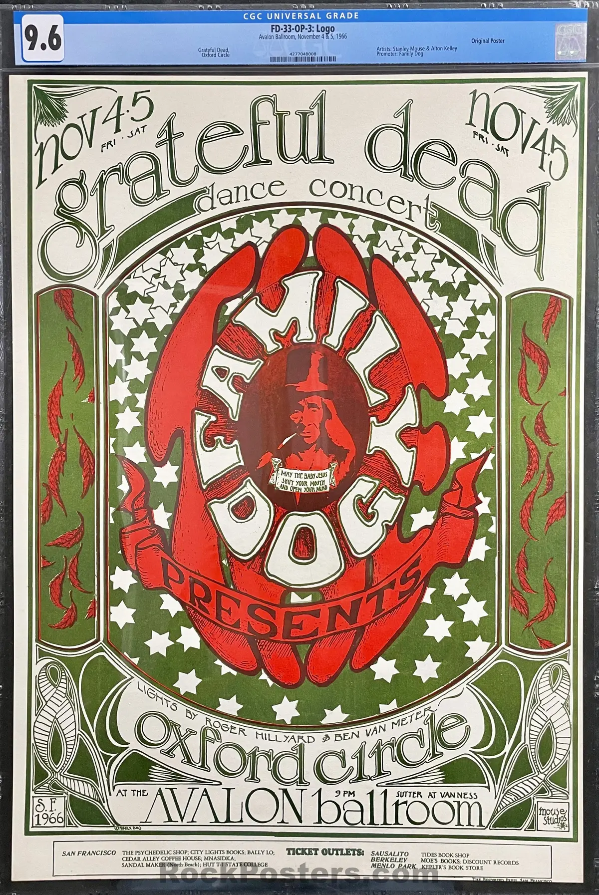 Auction - Fd-33-Op-3 - "Logo" - Grateful Dead - Mouse & Kelley - 1966 Poster - Avalon Ballroom - Cgc Graded 9.6 1