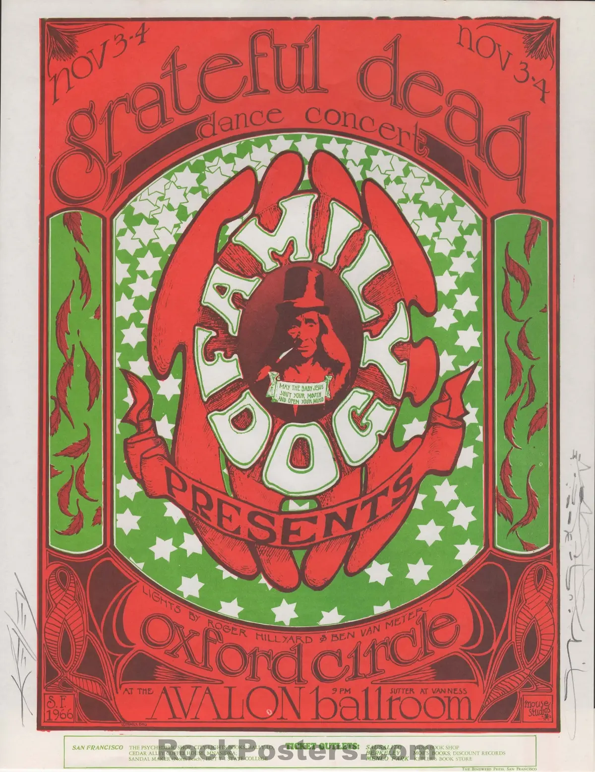 Auction - Fd-33 - Grateful Dead - Mouse/Kelley Signed - 1966 Handbill - Avalon Ballroom - Near Mint 1