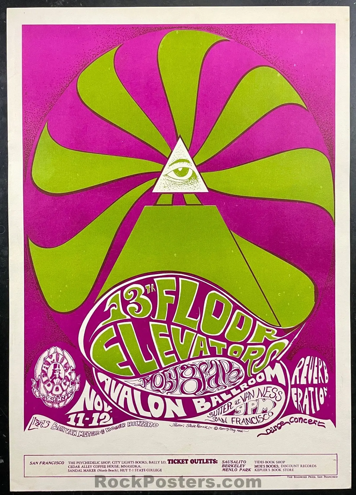 Auction - Fd-34 - 13 Floor Elevators - Moby Grape - 1966 Poster - Avalon Ballroom - Near Mint Minus 1