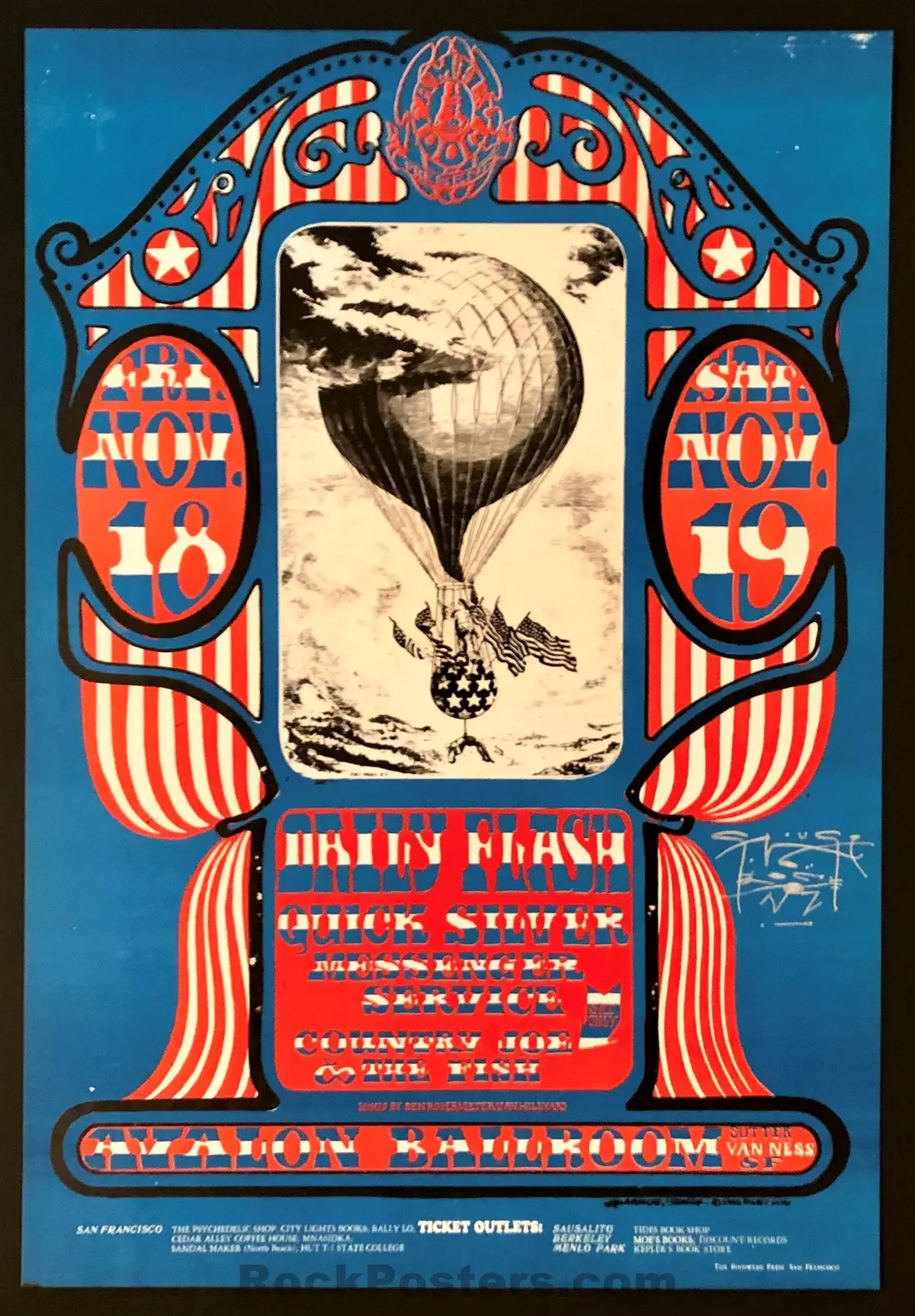 Auction - Fd-35  - Quicksilver/Daily Flash - Stanley Mouse Signed - 1966 Poster - Avalon Ballroom - Mint 1