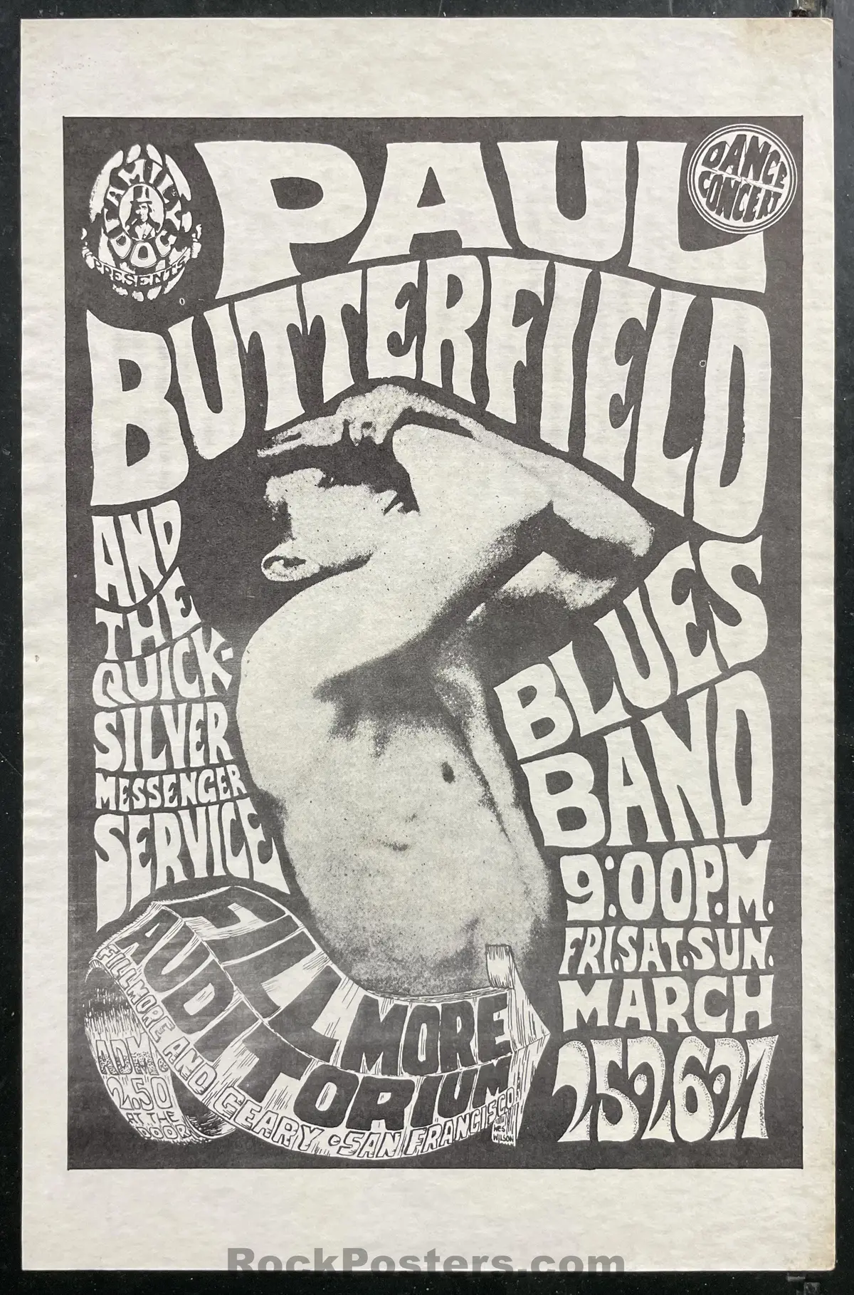 Auction - Fd-3 - Butterfield Blues - 1966 Handbill - Fillmore Auditorium - Excellent 1