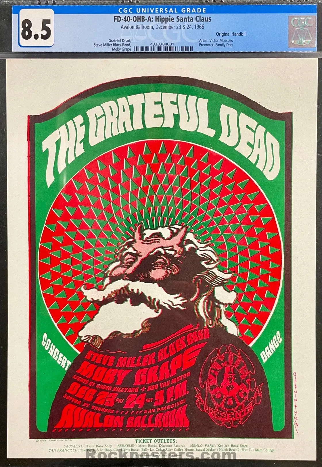 Auction - Fd-40 - The Grateful Dead - Victor Moscoso - 1966 Handbill - Avalon Ballroom - Cgc Graded 8.5 1