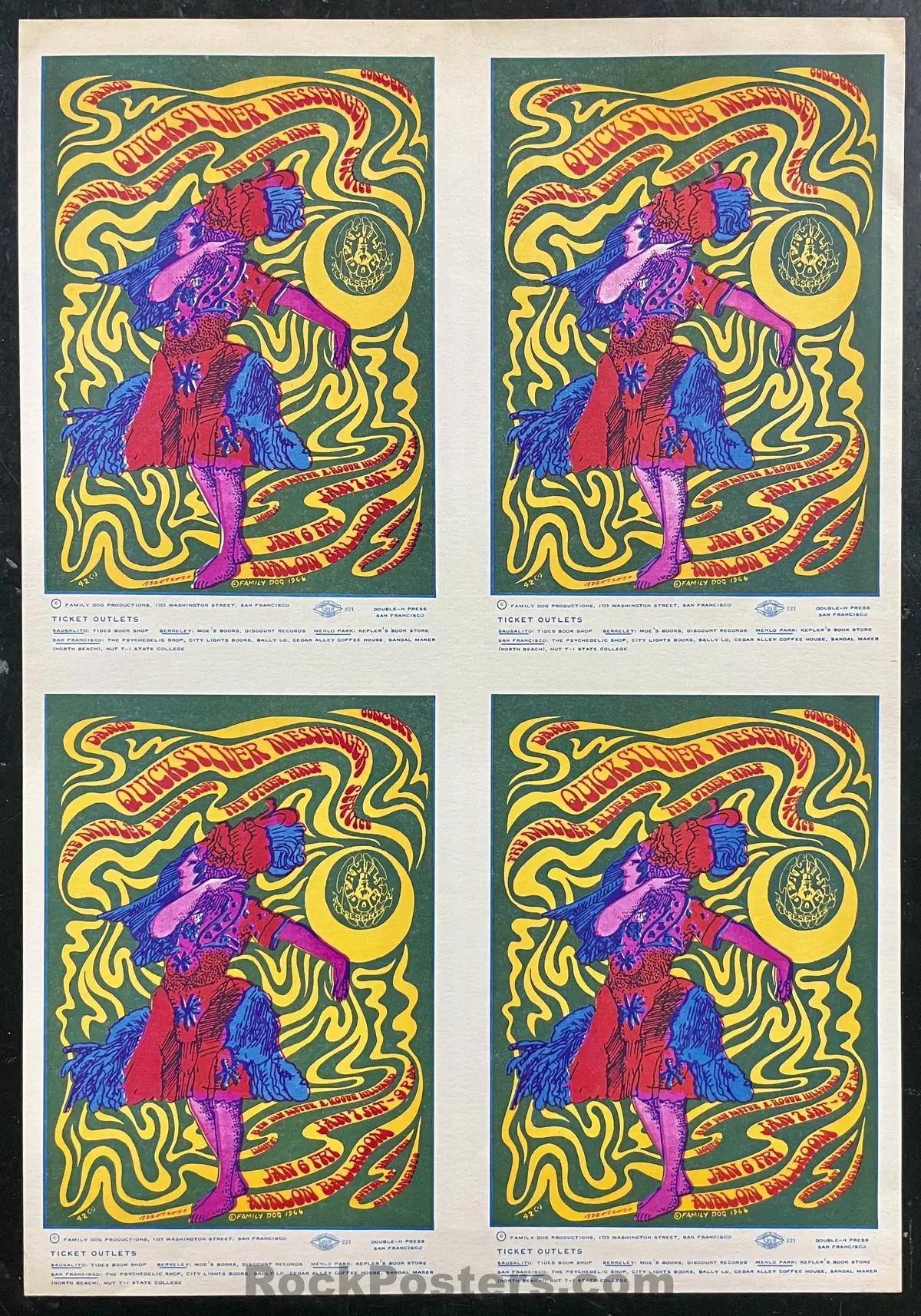 Auction - Fd-42 - Uncut Sheet Of Four Cards - 1969 - Avalon Ballroom - Near Mint Minus 1