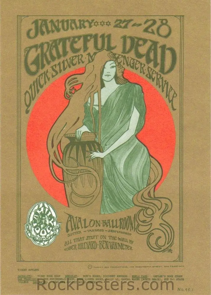 Auction - Fd-45 - Grateful Dead - Mouse & Kelley - 1967 Postcard - Avalon Ballroom - Mint 1