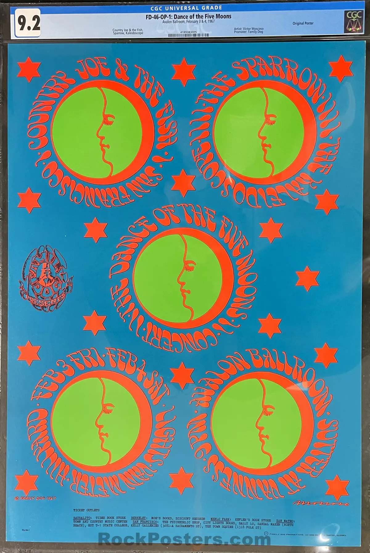 Auction - Fd-46 - Country Joe & The Fish - Victor Moscoso - 1967 Poster  - Avalon Ballroom - Cgc Graded 9.2 1
