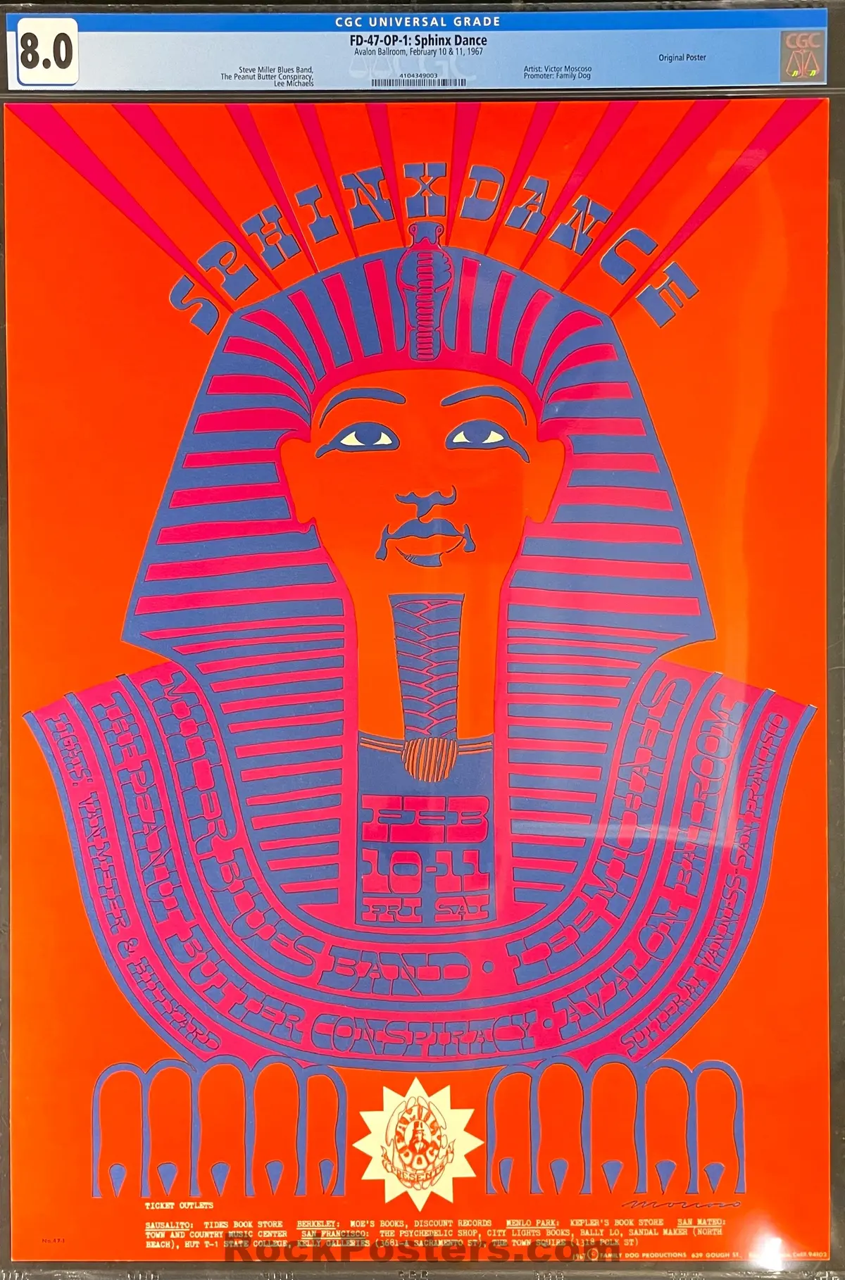 Auction - Fd-47 - Steve Miller Blues Band - Victor Moscoso - 1967 Poster - Avalon Ballroom - Cgc Graded 8.0 1