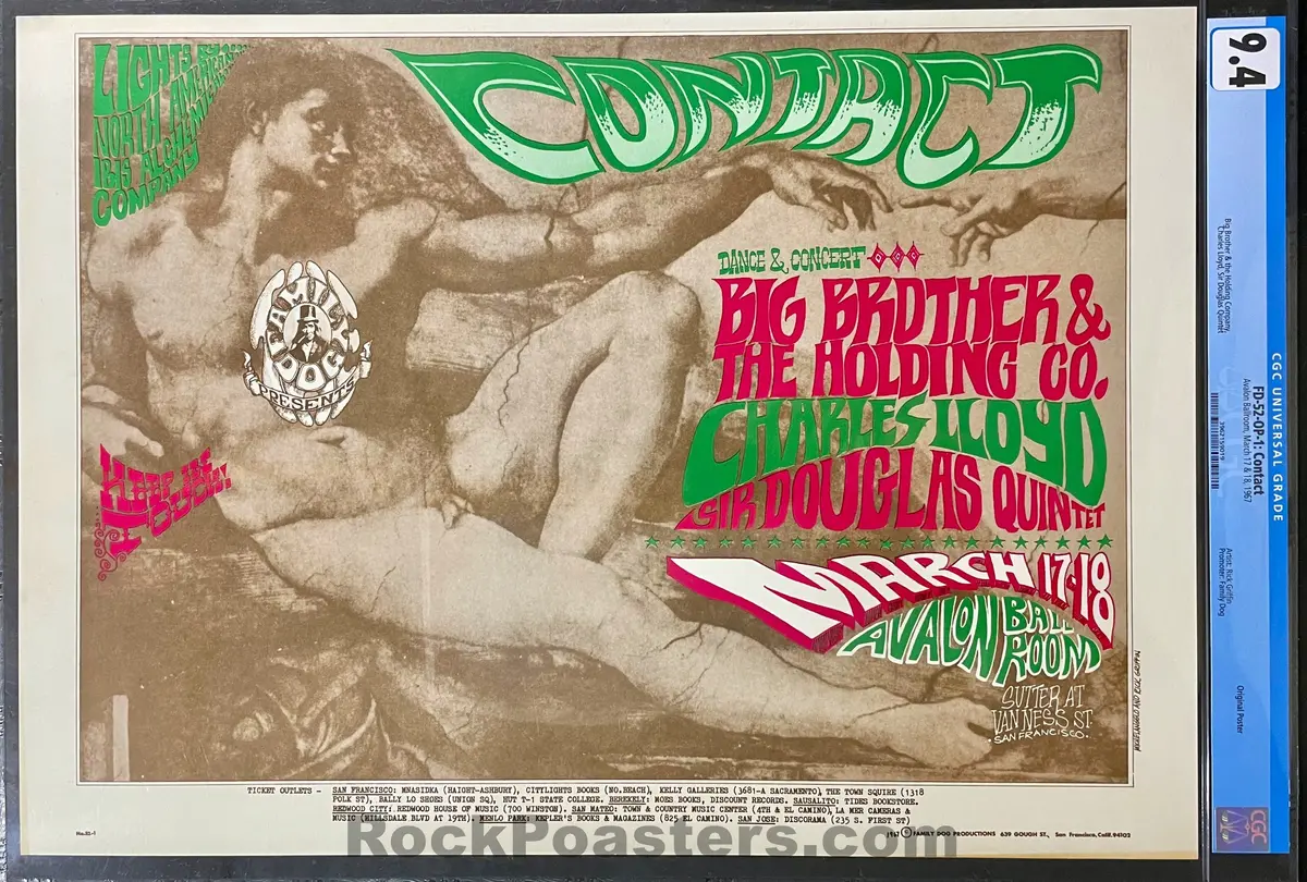 Auction - Fd-52 - Big Brother Janis Joplin - Rick Griffin - 1967 Poster - Avalon Ballroom - Cgc Graded 9.4 1