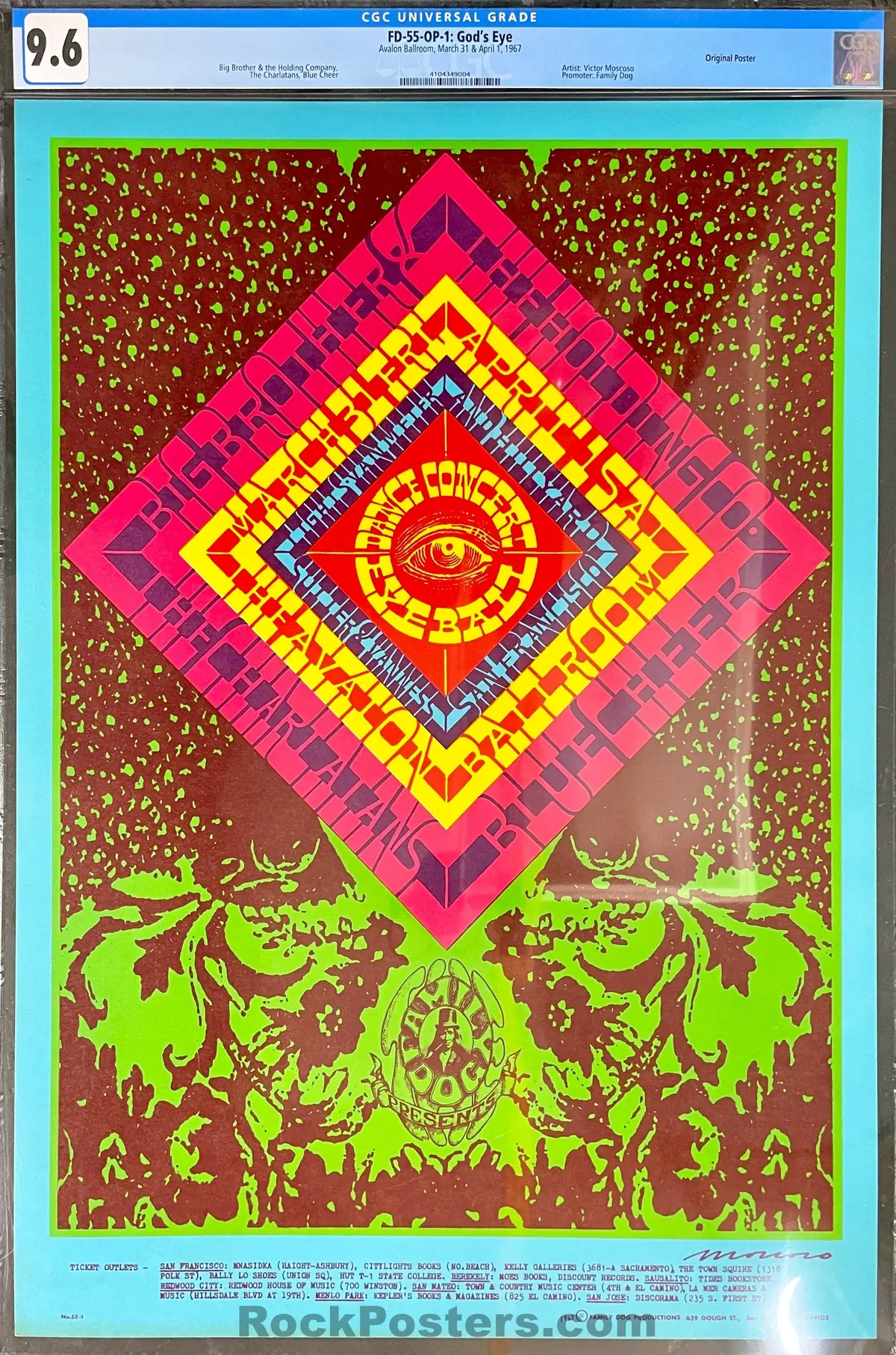 Auction - Fd-55 - Big Brother Janis Joplin - Victor Moscoso - 1967 Poster - Avalon Ballroom - Cgc Graded 9.6 1