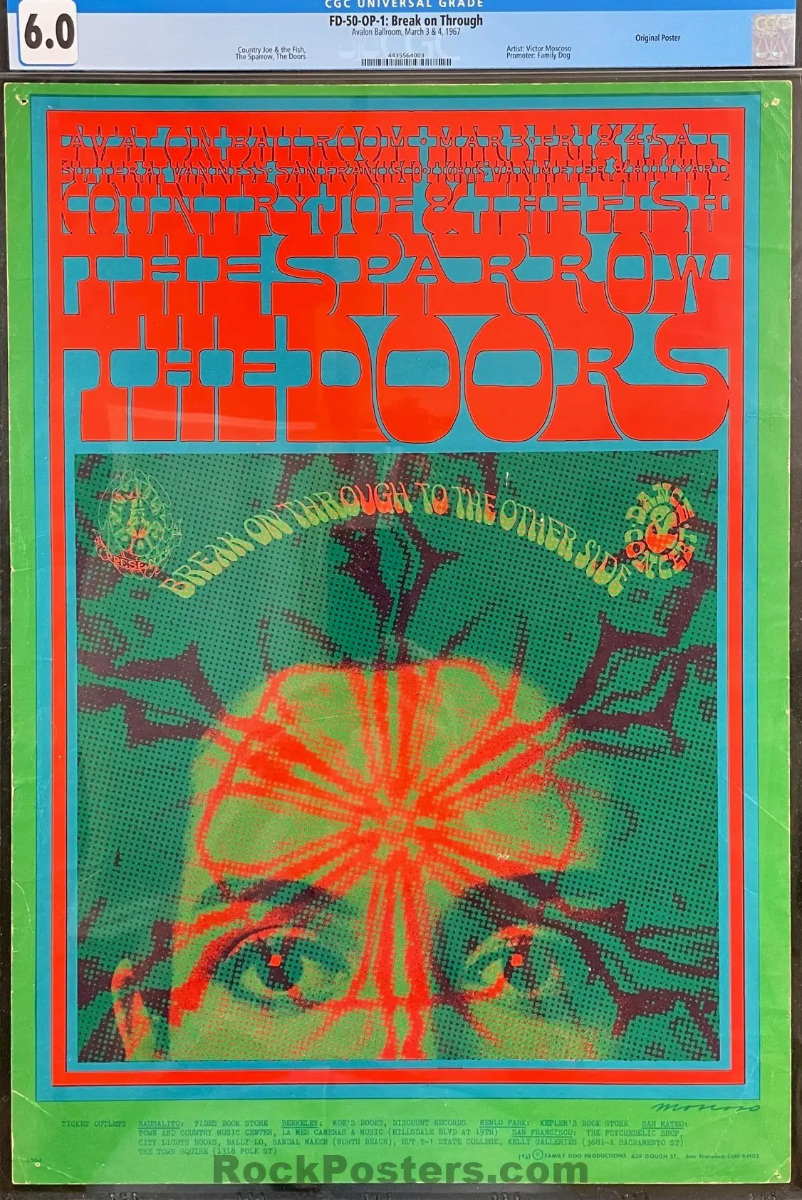Auction -  Fd-50 - The Doors - Victor Moscoso - 1967 Poster - Avalon Ballroom - Cgc Graded 6.0 1