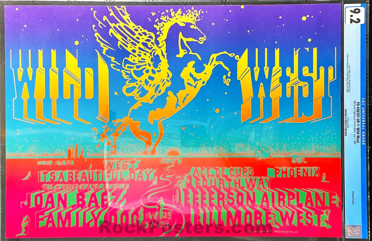 Auction - Fd-690707 - Wild West - Jefferson Airplane Joan Baez - 1969 Poster - Fillmore West - Cgc Graded 9.2 1