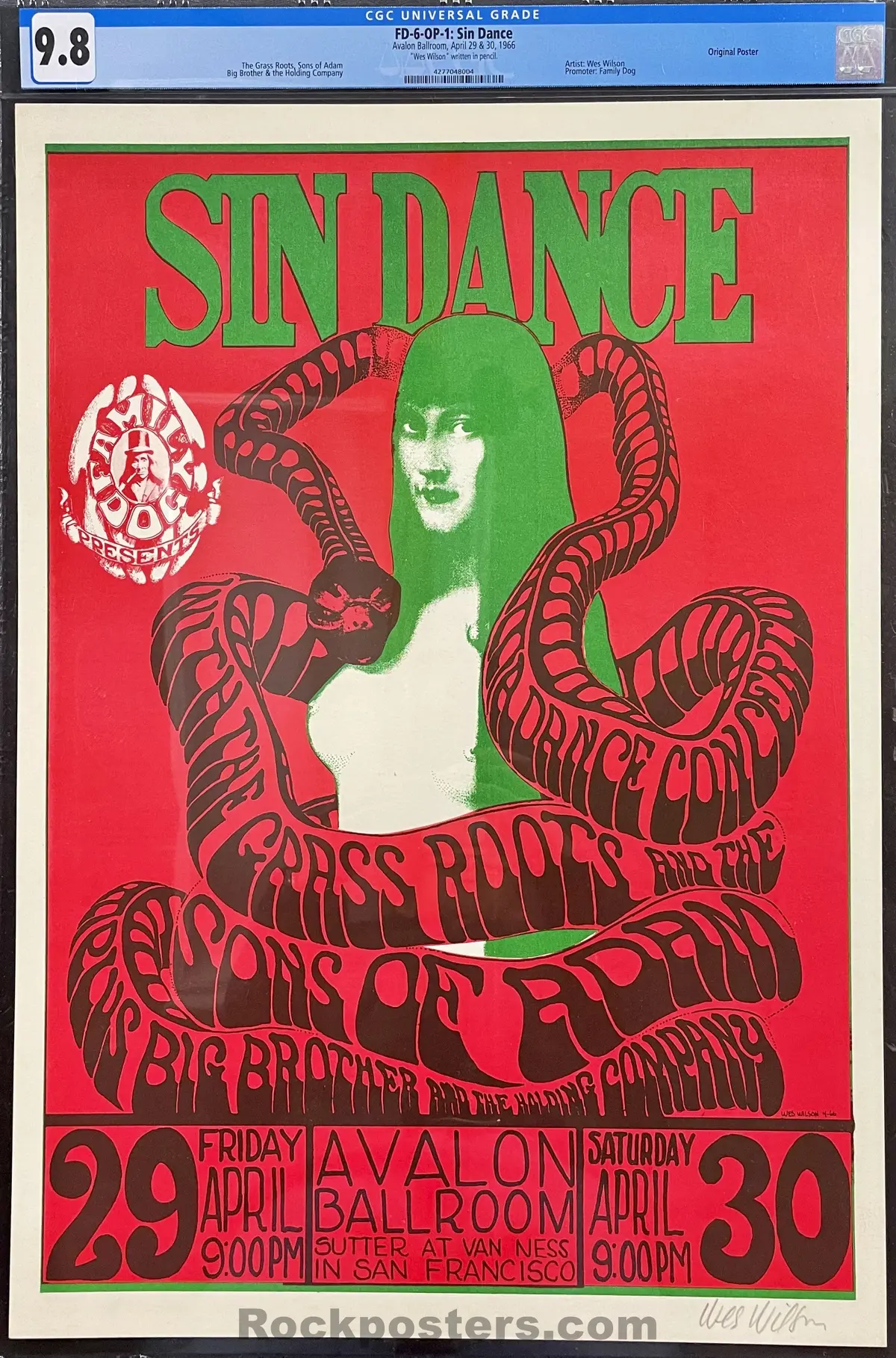 Auction - Fd-6 - "Sin Dance" - Wes Wilson Signed - 1966 Poster - Avalon Ballroom - Cgc Graded 9.8 1
