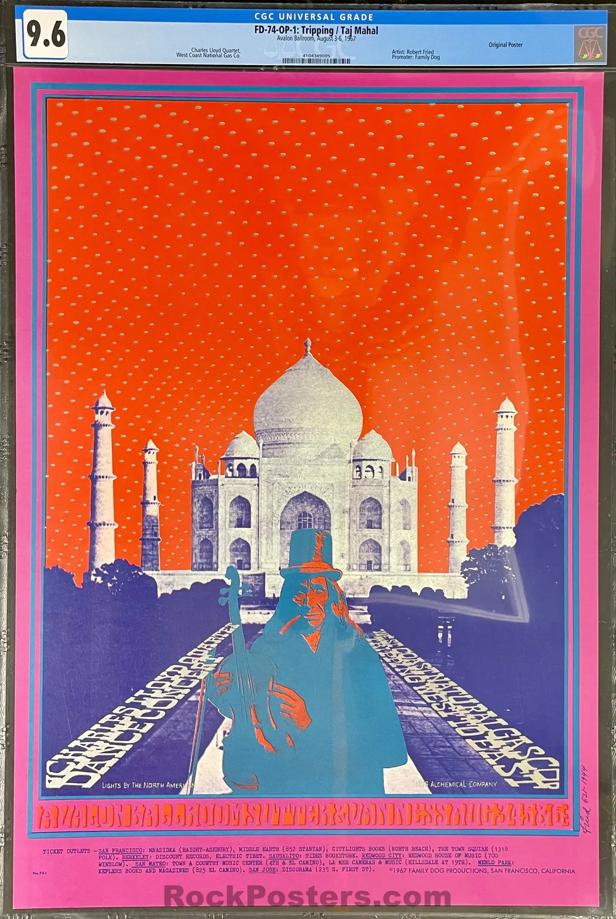 Auction - Fd-74 - Charles Lloyd Quartet - Robert Fried - 1967 Poster - Avalon Ballroom - Cgc Graded 9.6 1