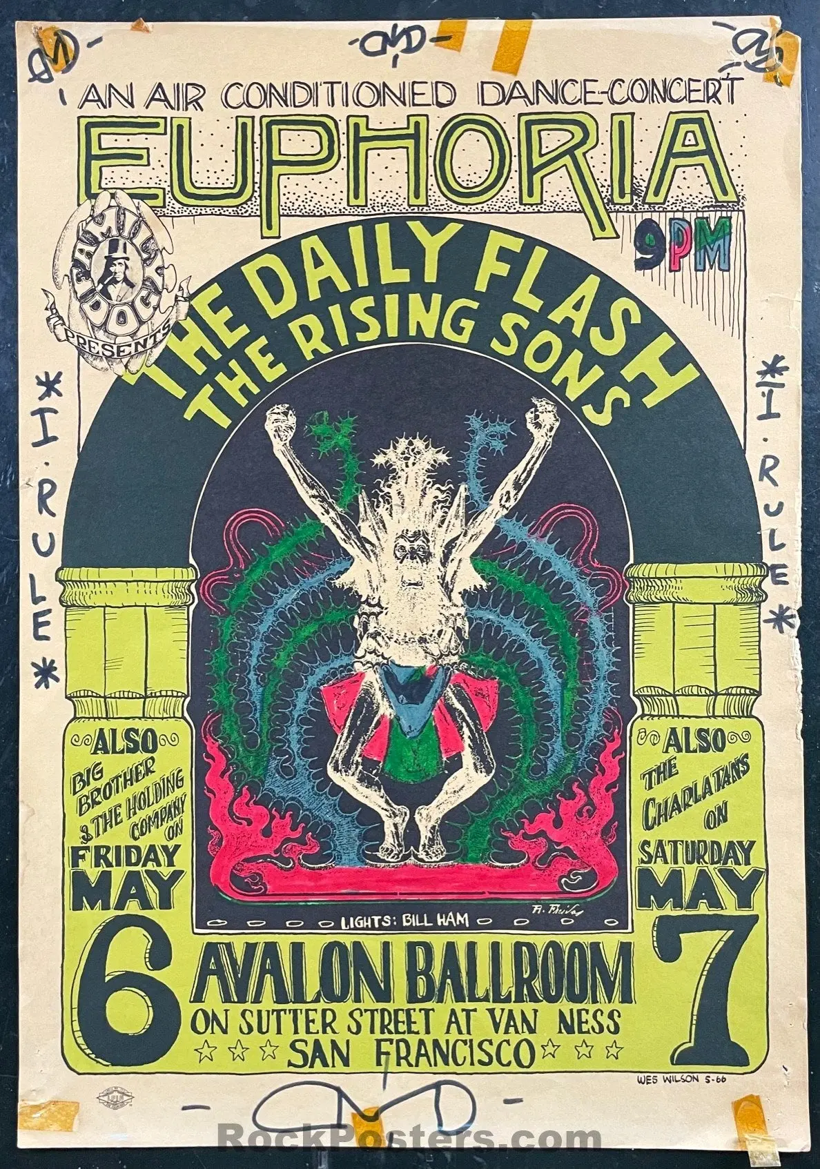 Auction - Fd-7 - Euphoria - Daily Flash - Hand Colored - Wes Wilson  - 1966  Poster - Avalon Ballroom - Good 1