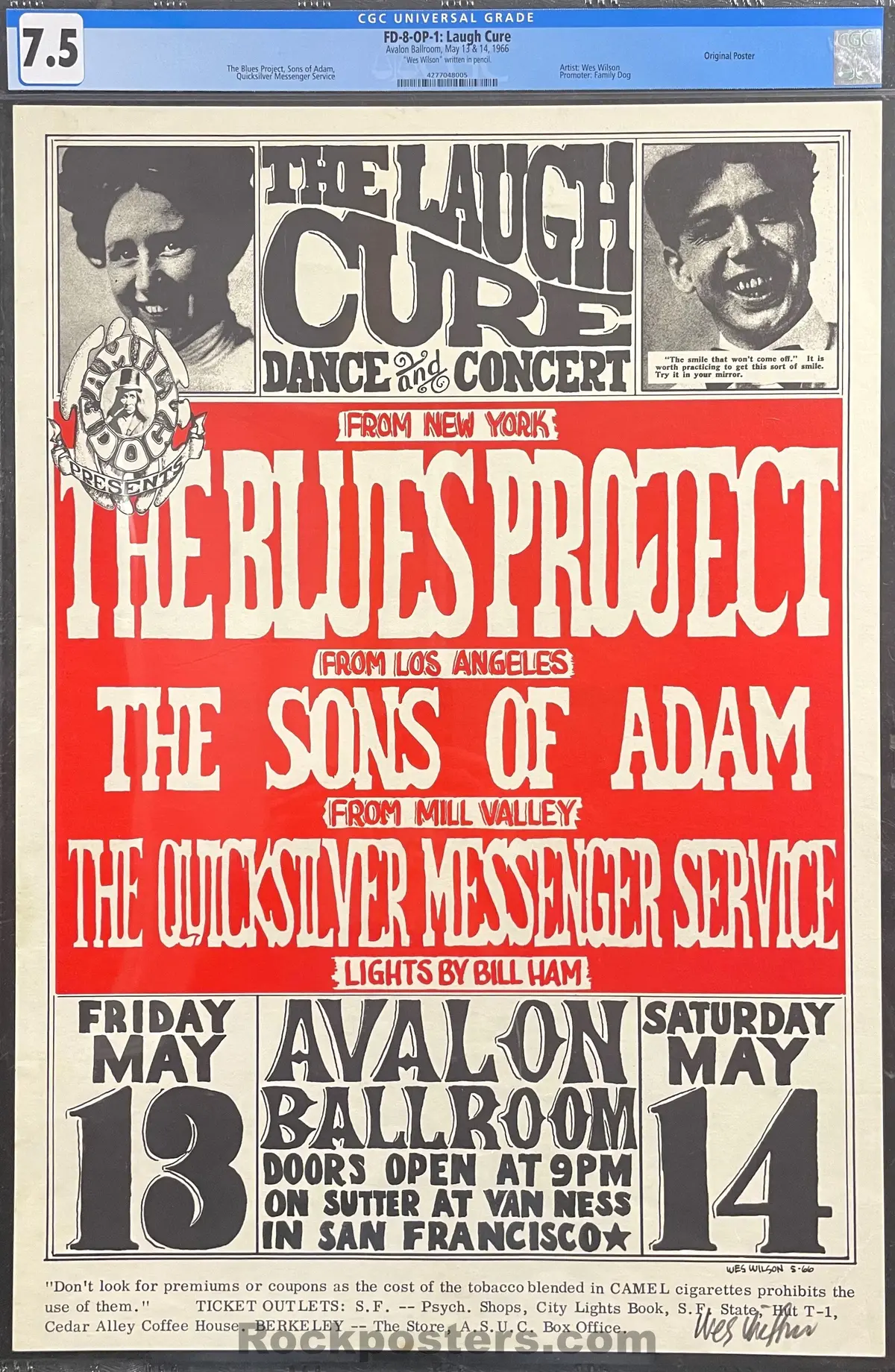 Auction - Fd-8 - "Laugh Cure" - Blues Project - Wes Wilson Signed - 1966  Poster - Avalon Ballroom - Cgc Graded 7.5 1