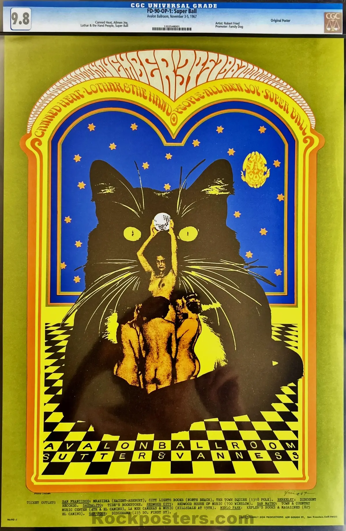 Auction - Fd-90 - Canned Heat - Bob Fried - 1967 Poster - Avalon Ballroom - Cgc Graded 9.8 1