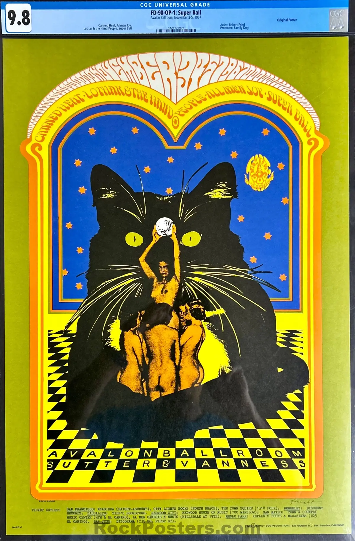 Auction - Fd-90 - Canned Heat - Bob Fried - 1967 Poster - Avalon Ballroom - Cgc Graded 9.8 1