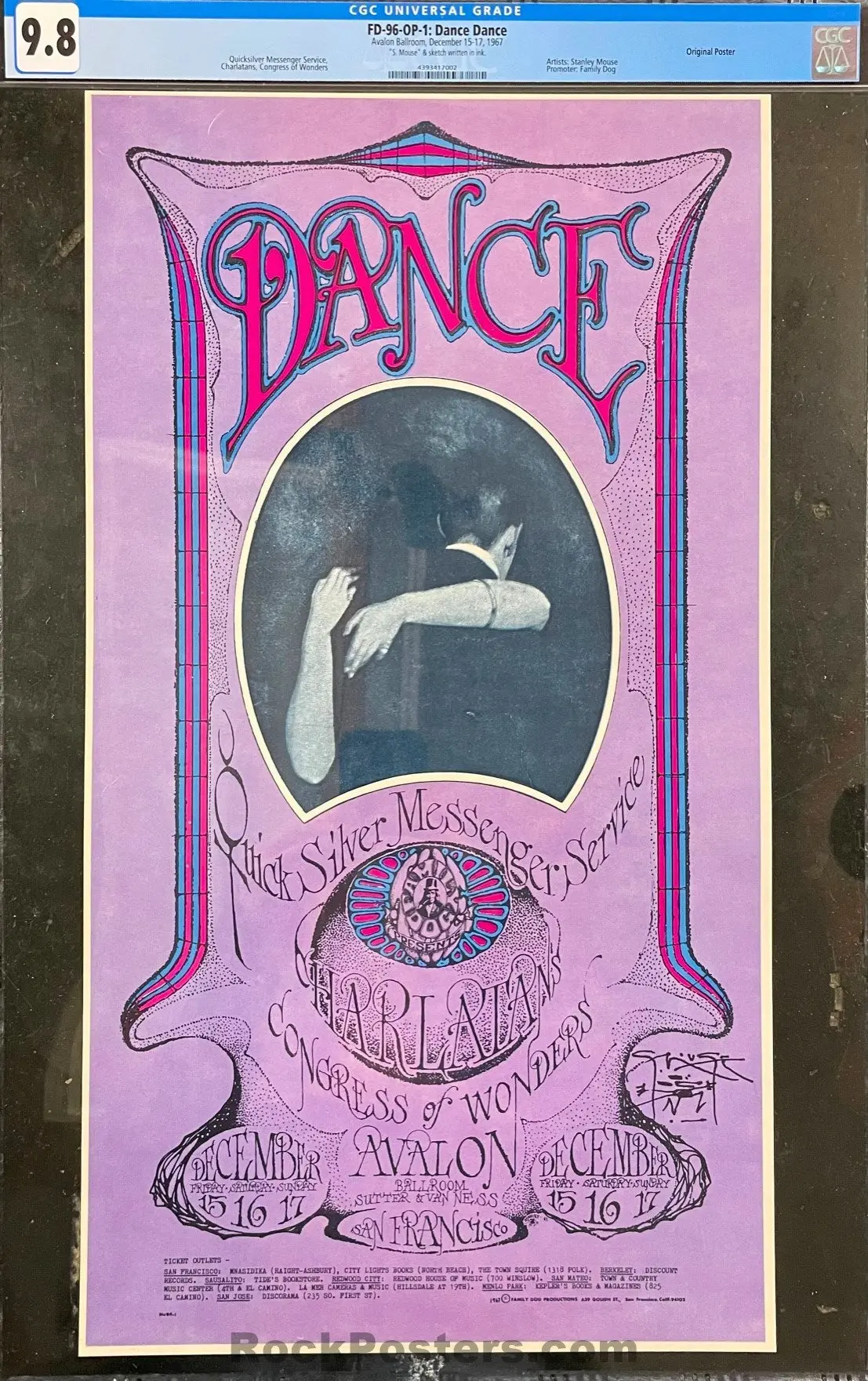 Auction - Fd-96 - Quicksilver Messenger - Stanley Mouse Signed - 1967 Poster - Avalon Ballroom - Cgc Graded 9.8 1