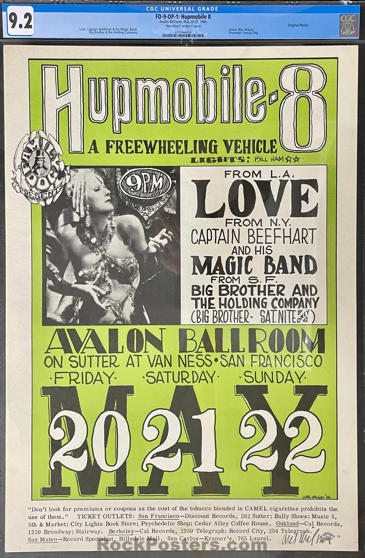 Auction - Fd-9 - Beefheart Love - Wes Wilson Signed - 1966  Poster - Avalon Ballroom - Cgc Graded 9.2 1