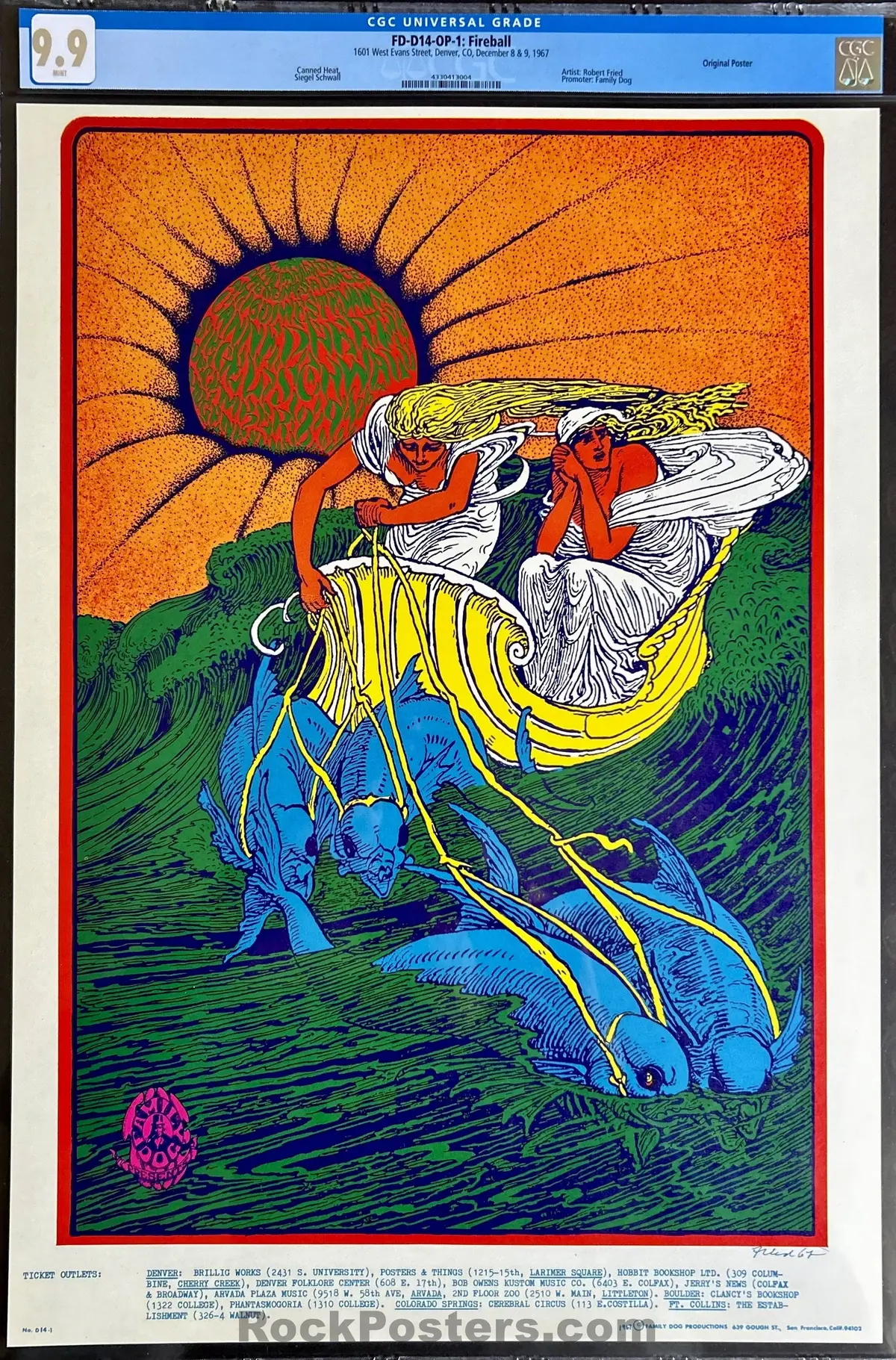 Auction - Fdd-14 - Canned Heat -  Bob Fried - 1967 Poster - Family Dog Denver - Cgc Graded 9.9 Mint 1