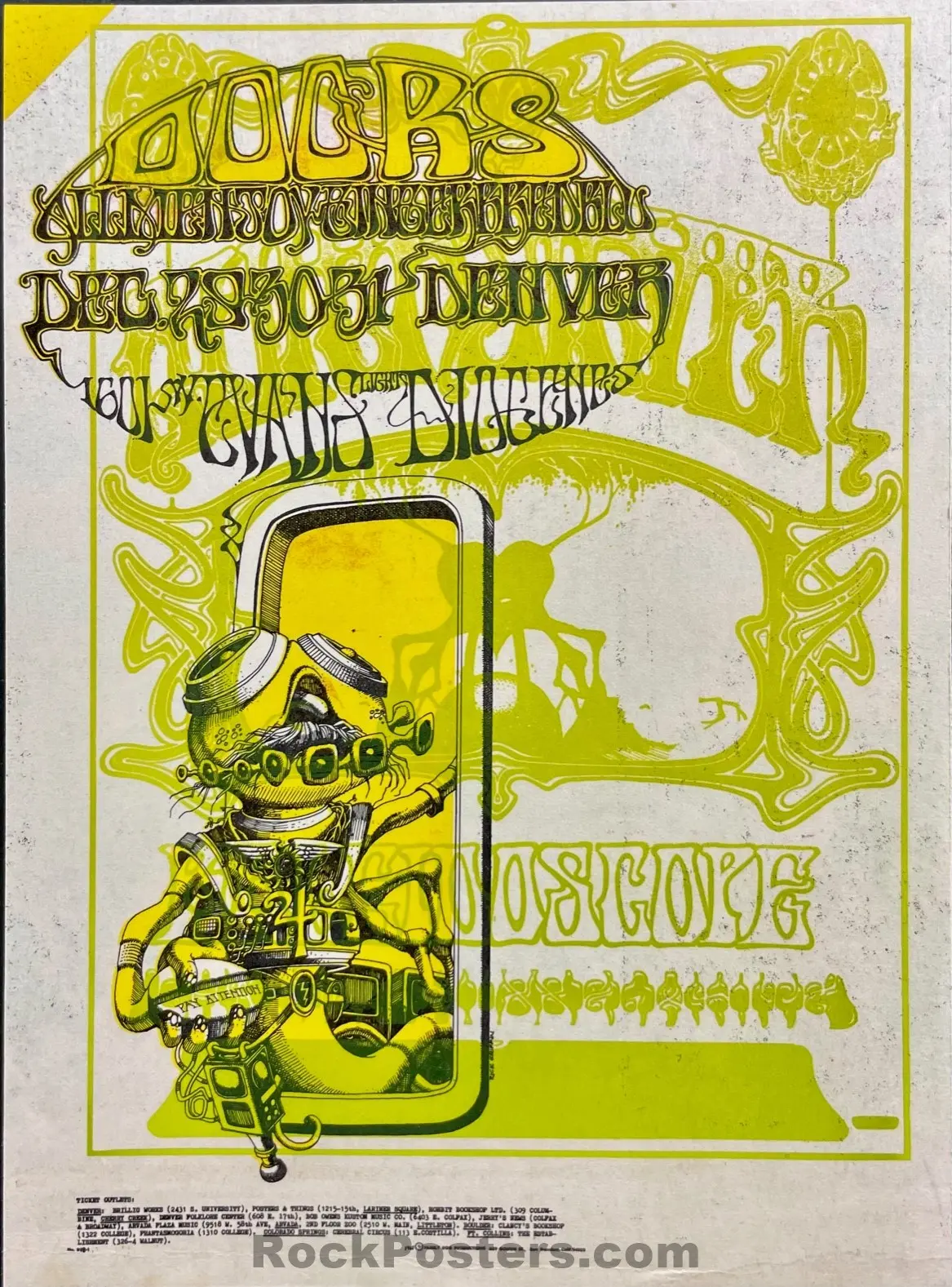 Auction - Fdd-18 - The Doors - 1967 Unique Two-Sided Overprint - 1967 Postcard - Near Mint Minus 1