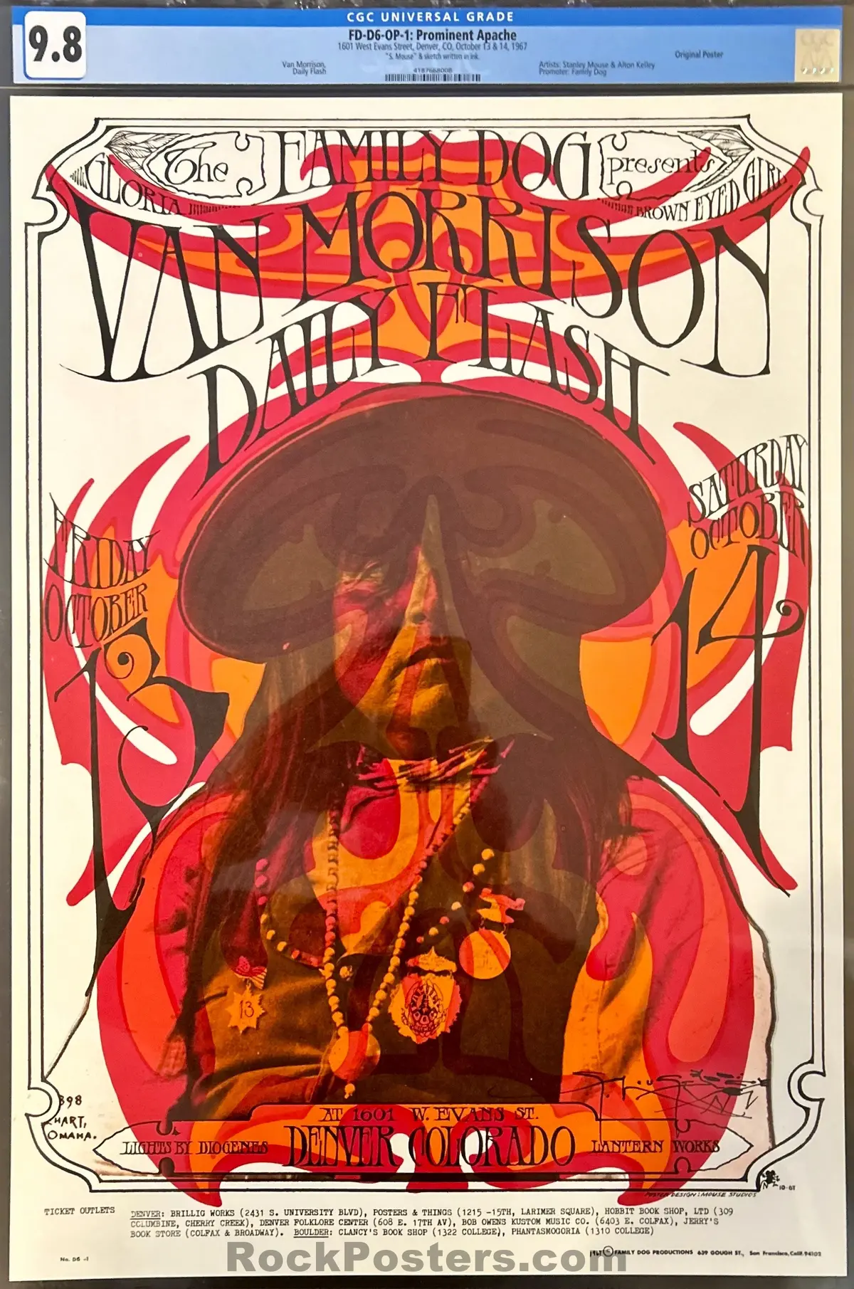 Auction - Fdd-6 - Van Morrison - Stanley Mouse Signed - 1967 Poster -  Family Dog Denver - Cgc Graded 9.8 1