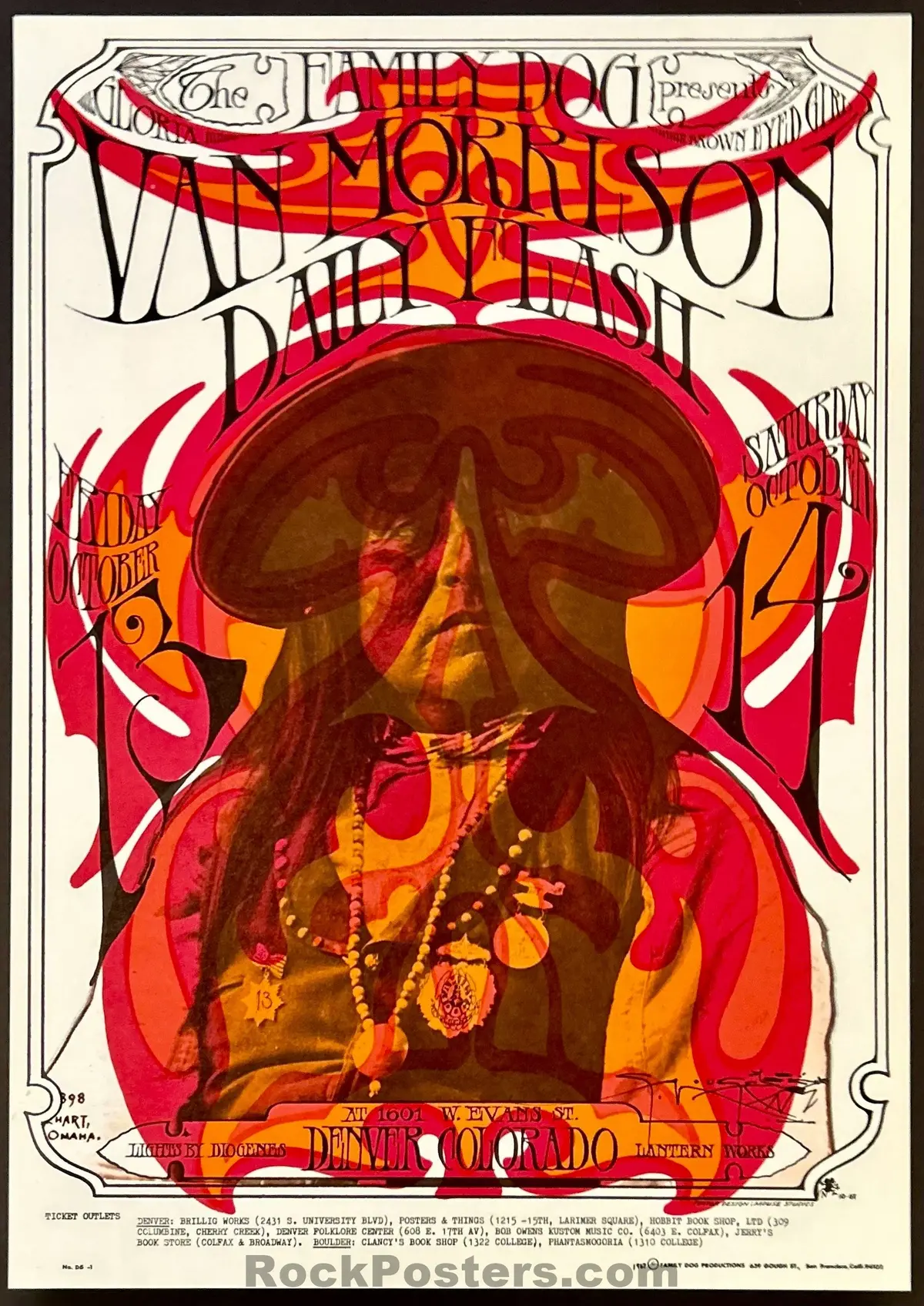 Auction - Fdd-6 - Van Morrison - Stanley Mouse Signed - 1967 Original Poster - Denver Dog - Near Mint 1
