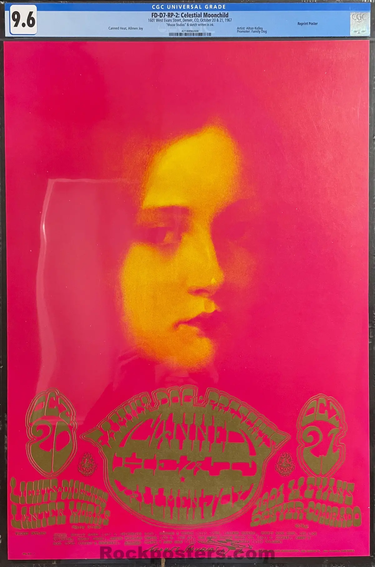 Auction - Fdd-7-Rp-2 - Canned Heat - Alton Kelley - Mouse Signed - 1968 Poster - Family Dog Denver - Cgc Graded 9.6 1