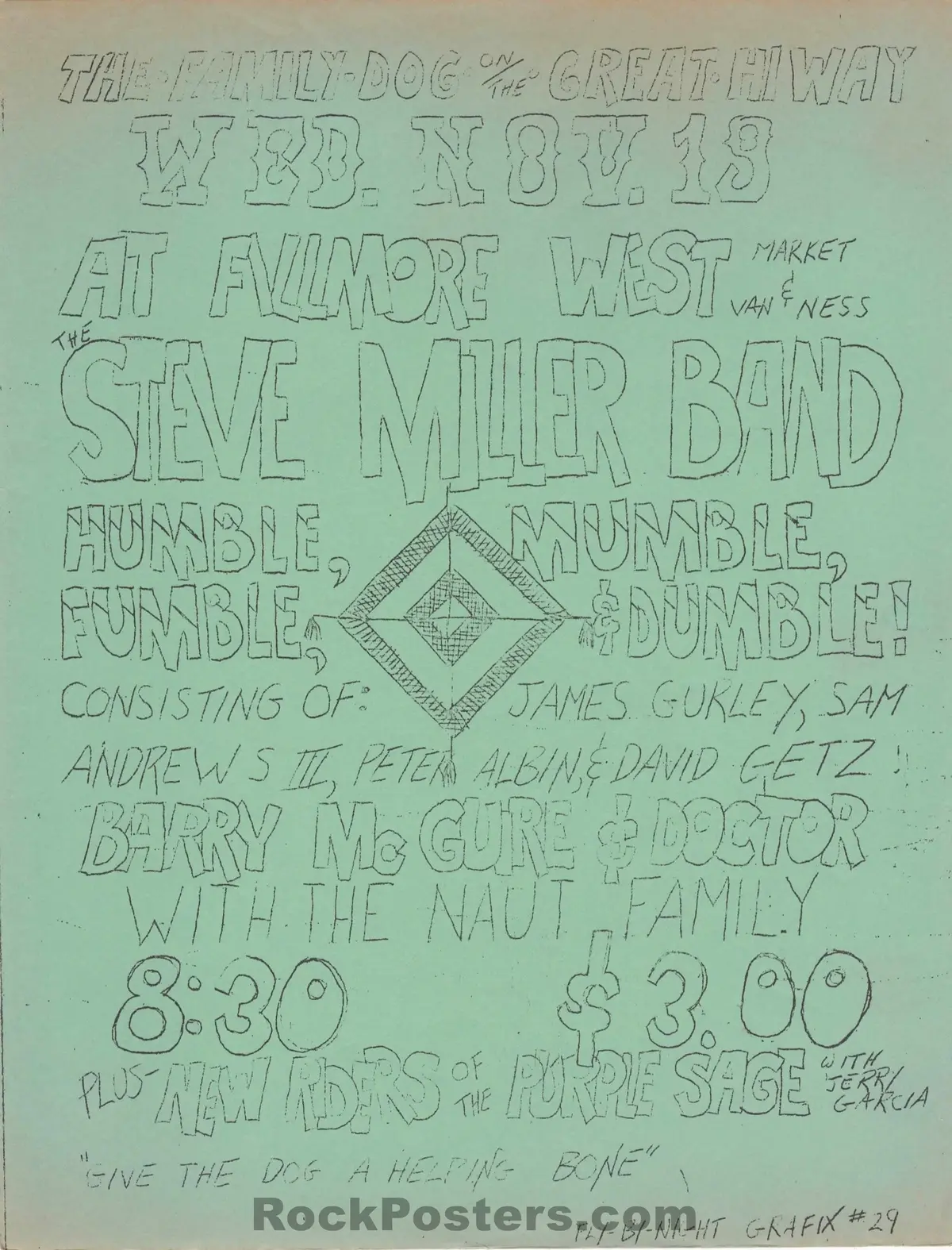 Auction - Family Dog Benefit - Jerry Garcia - Fillmore West - 1969 Handbill - Excellent 1